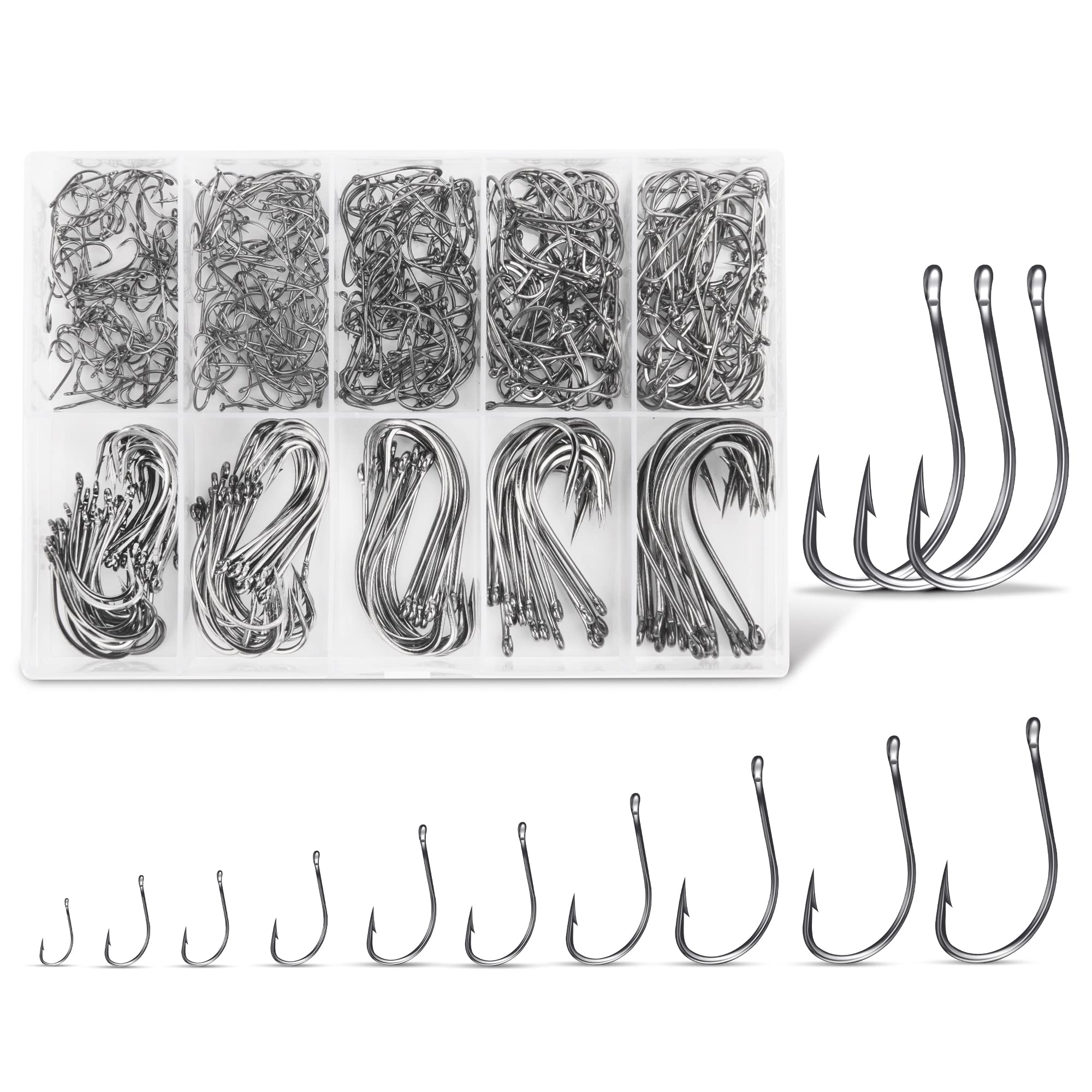 Premium Carbon Steel Fishing Hooks 500Pcs/90Pcs - Saltwater & Freshwater Circle Hook Assortment for Catfish, Trout, Bass, Octopus - Multi-Size Ice & Ocean Fishing Gear for Professional Anglers & Beginners - Perfect for Deep Sea, Lake, and River Fishing Adventures