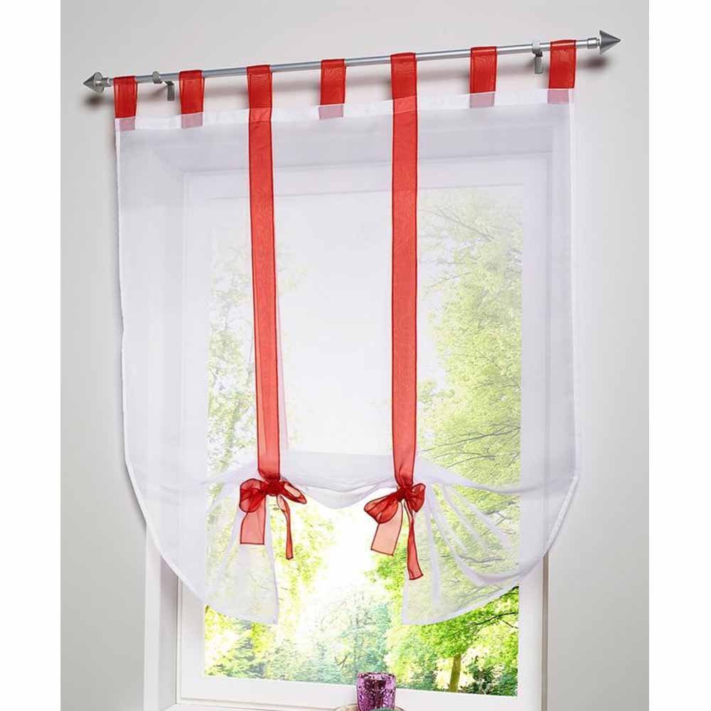 1 Piece Tie-Up Roman Curtains - Adjustable Balloon Shades with Tab Top Sheer Voile Valance for Kitchen, Balcony & Bedroom Window Decor | Light Filtering Drape Panels for Privacy & Elegant Home Decoration