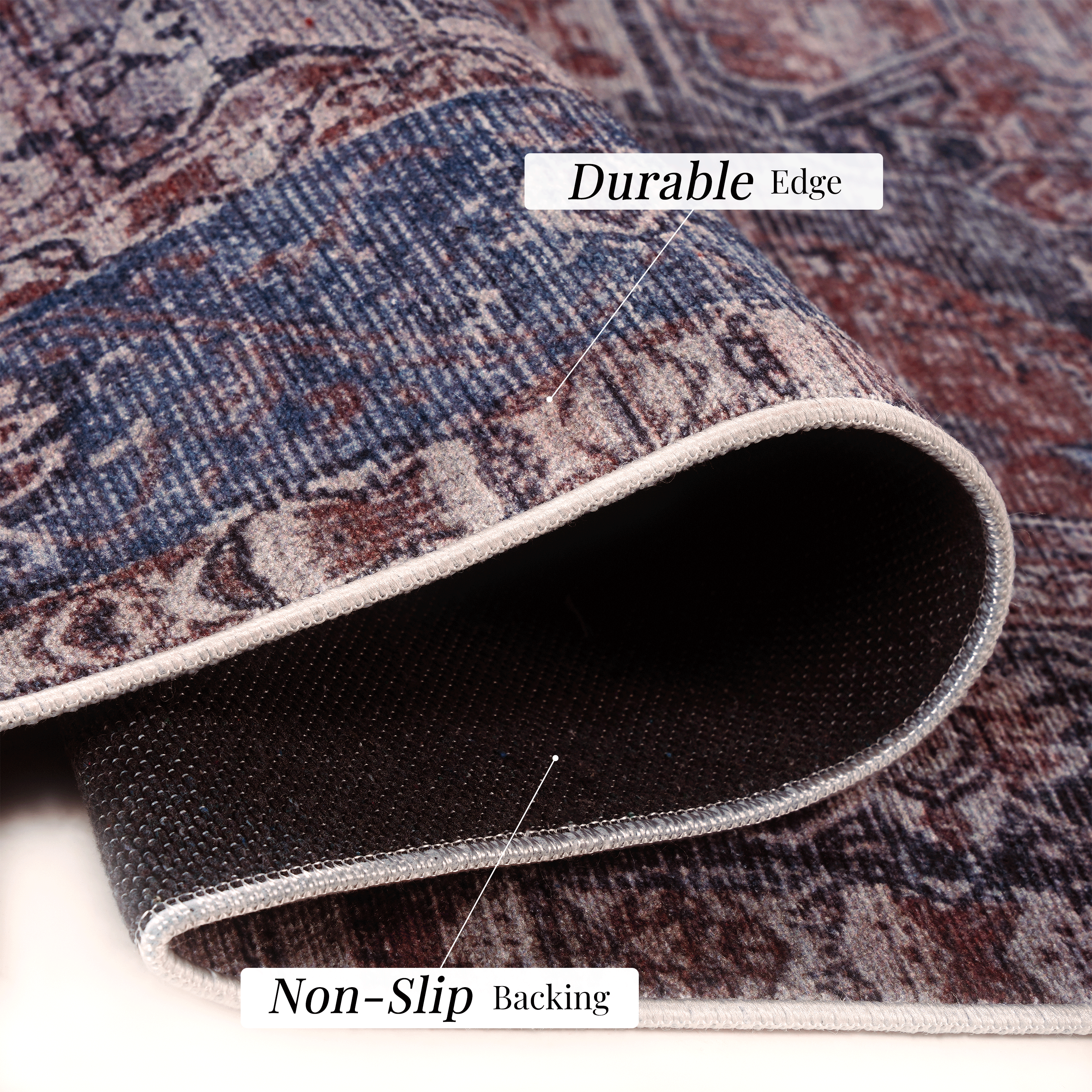 DTY Signature 5x8 Washable Low Pile Area Rugs - Non Slip, Non Shedding, Foldable - Kid & Pet Friendly Living Room, Bedroom, Kitchen Rug (Burgundy/Blue, 5'x8') - Perfect for Cozy Home Decor and High Traffic Areas