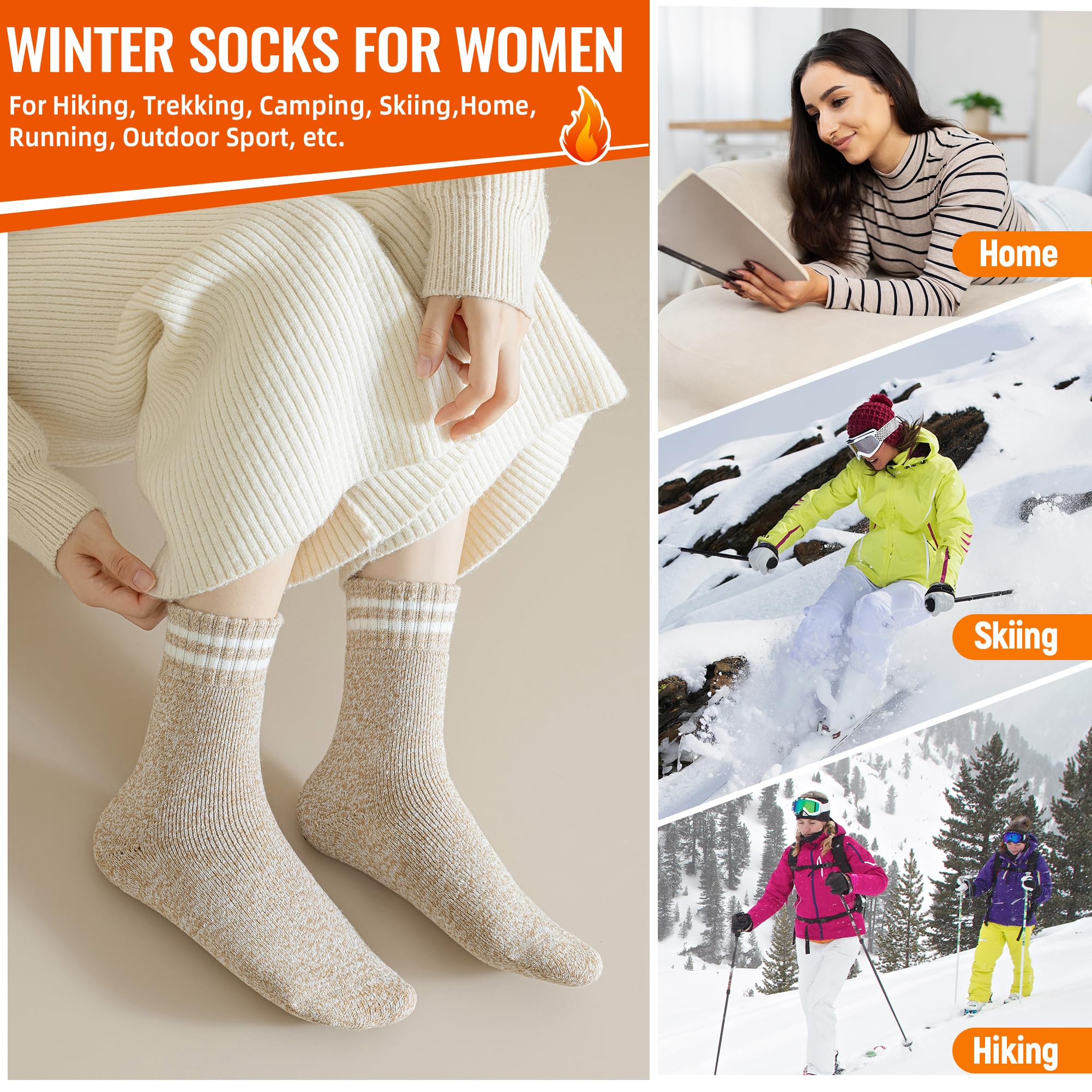 DoSmart Women's Thermal Ski Socks - Thick Winter Boot Socks for Cold Weather (3 Pairs) - Perfect for Skiing & Outdoor Activities