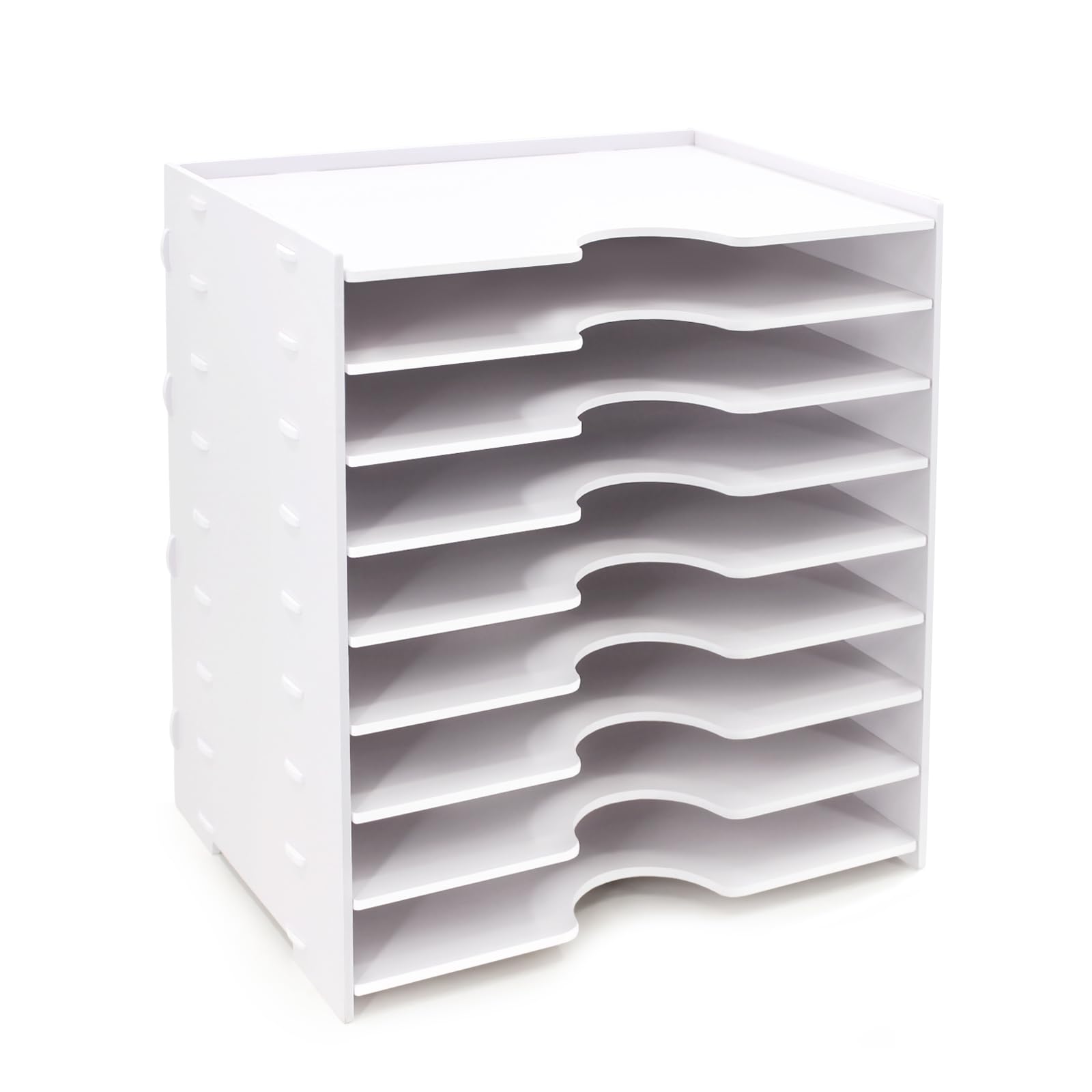 SONGWAY 9-Tier Desktop File Organizer - Wide Document Holder & Letter Mail Tray Storage Rack for Home, Office, School | Paper Sorter & Desktop Organizer (White) | Perfect for Bills, Mail, Office Supplies & School Papers Organization