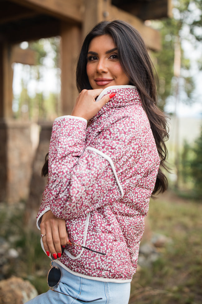 Set Me Free Berry Floral Quilted Jacket - Women's Lightweight Outerwear for Spring & Fall - Perfect for Casual Outings, Date Nights & Travel