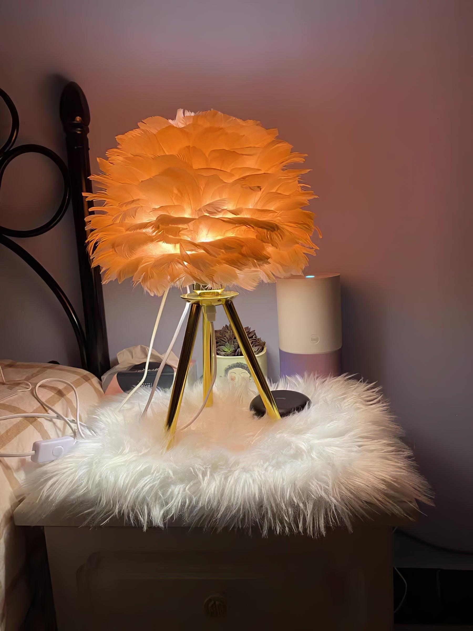 Elegant Goose Feather Table Lamp - Soft Warm White Light for Bedroom, Living Room & Office Decor - Perfect for Relaxation & Cozy Ambience