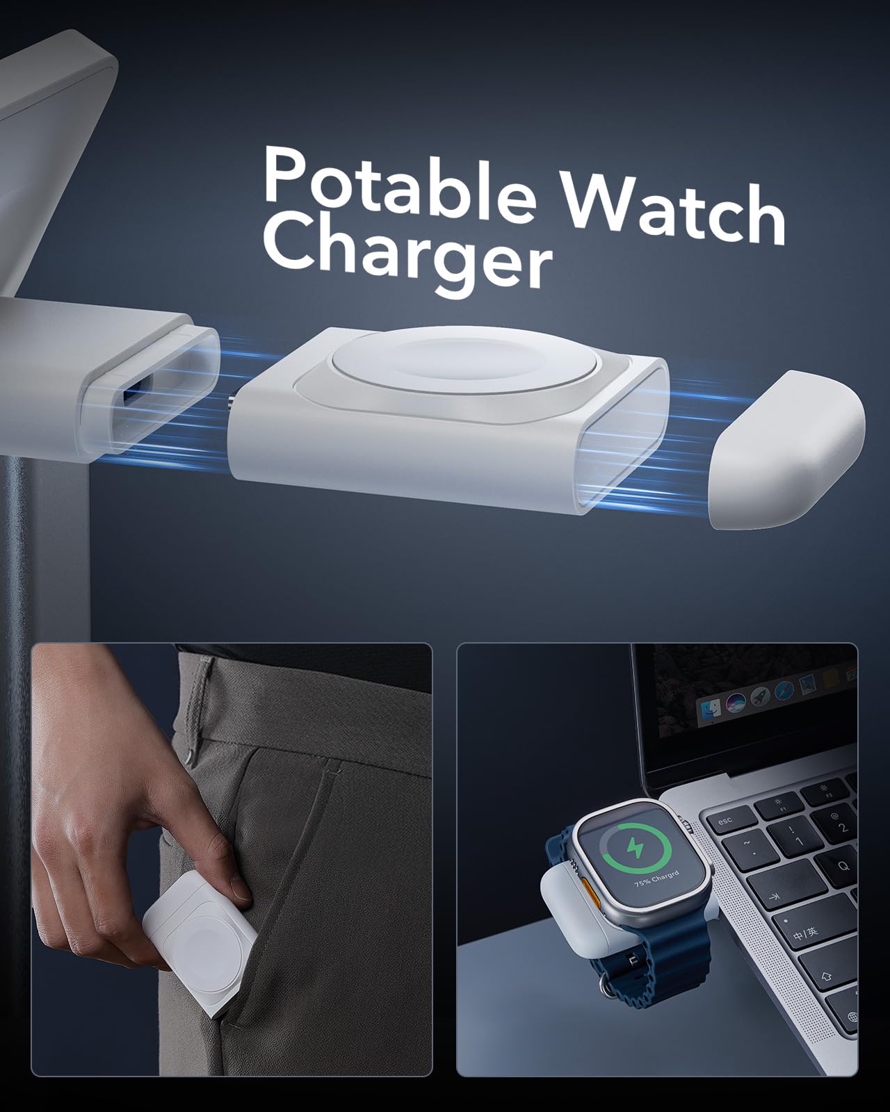 ESR Qi2 Certified 3-in-1 Wireless Charging Station - 15W MagSafe Charger Stand for iPhone 16/15/14/13, Apple Watch Charger & AirPods 4/3 - Fast Wireless Charger for Multiple Devices (White) | Perfect for Home, Office & Travel