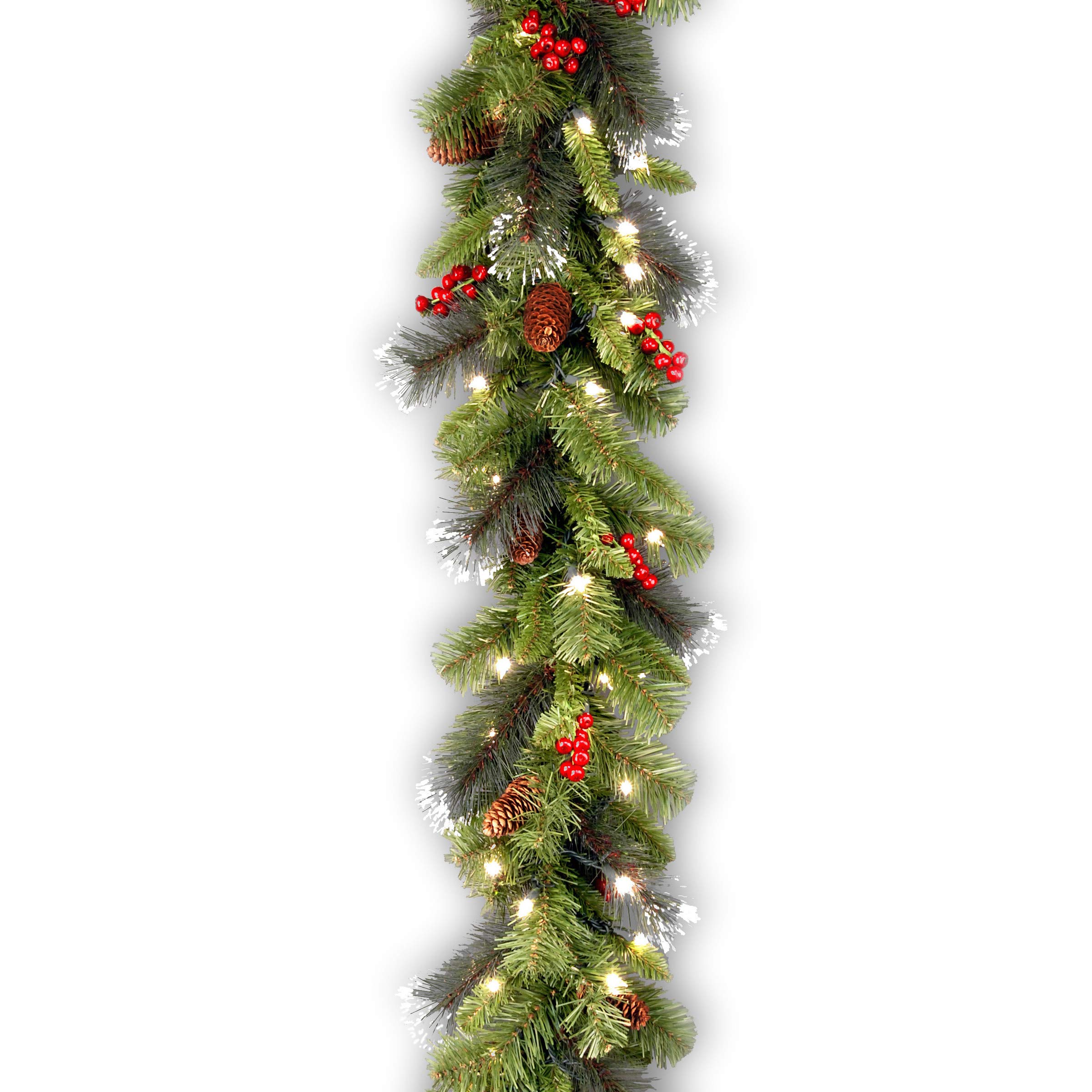 National Tree Company 9ft Pre-Lit Artificial Christmas Garland - Green Crestwood Spruce with White Lights, Pine Cones & Berry Clusters | Indoor/Outdoor Holiday Decor for Mantels, Staircases & Doorways