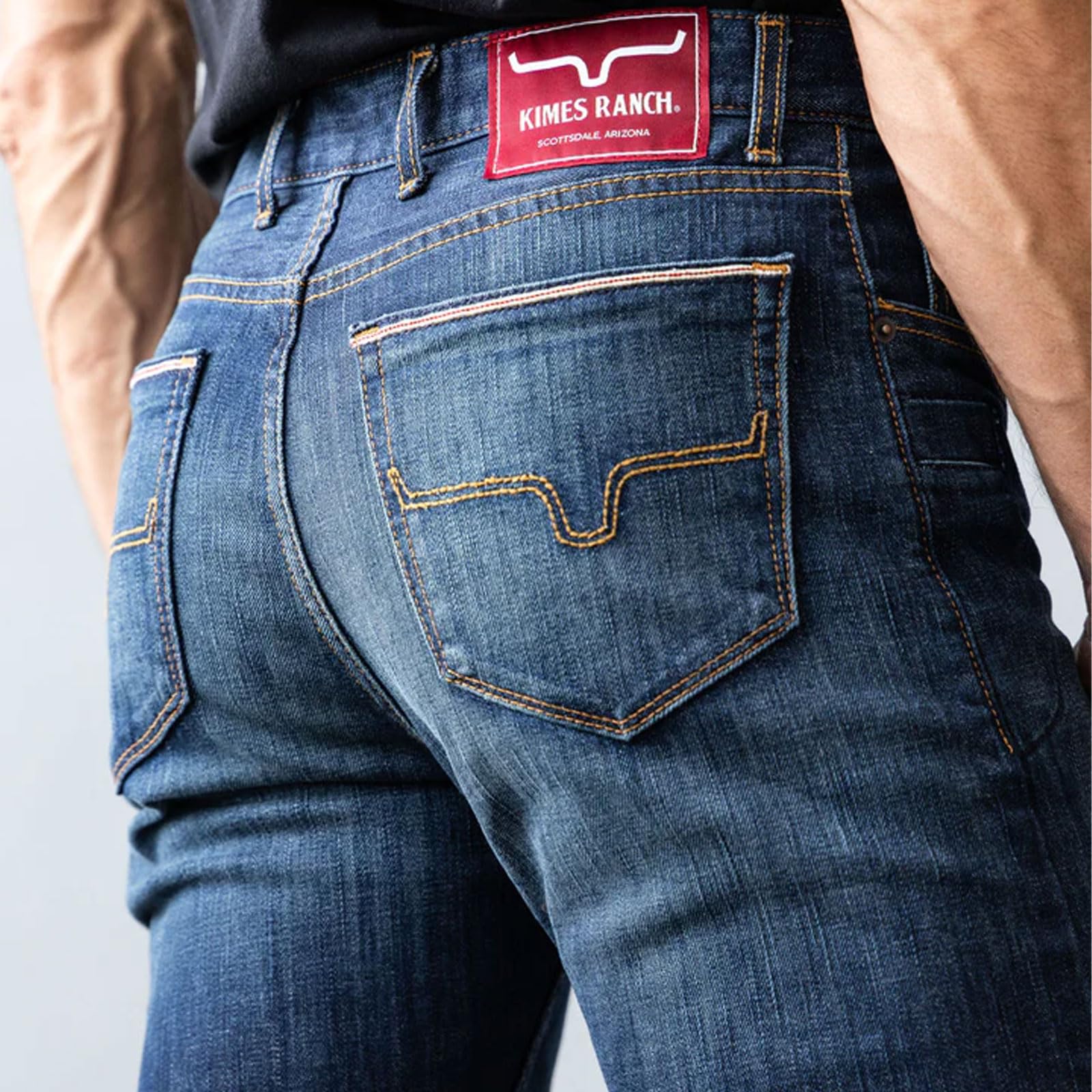 Kimes Ranch Men's Roger Casual Western Cowboy Jeans - Classic Mid Rise Slim Fit Bootcut Denim Pants for Riding & Everyday Wear