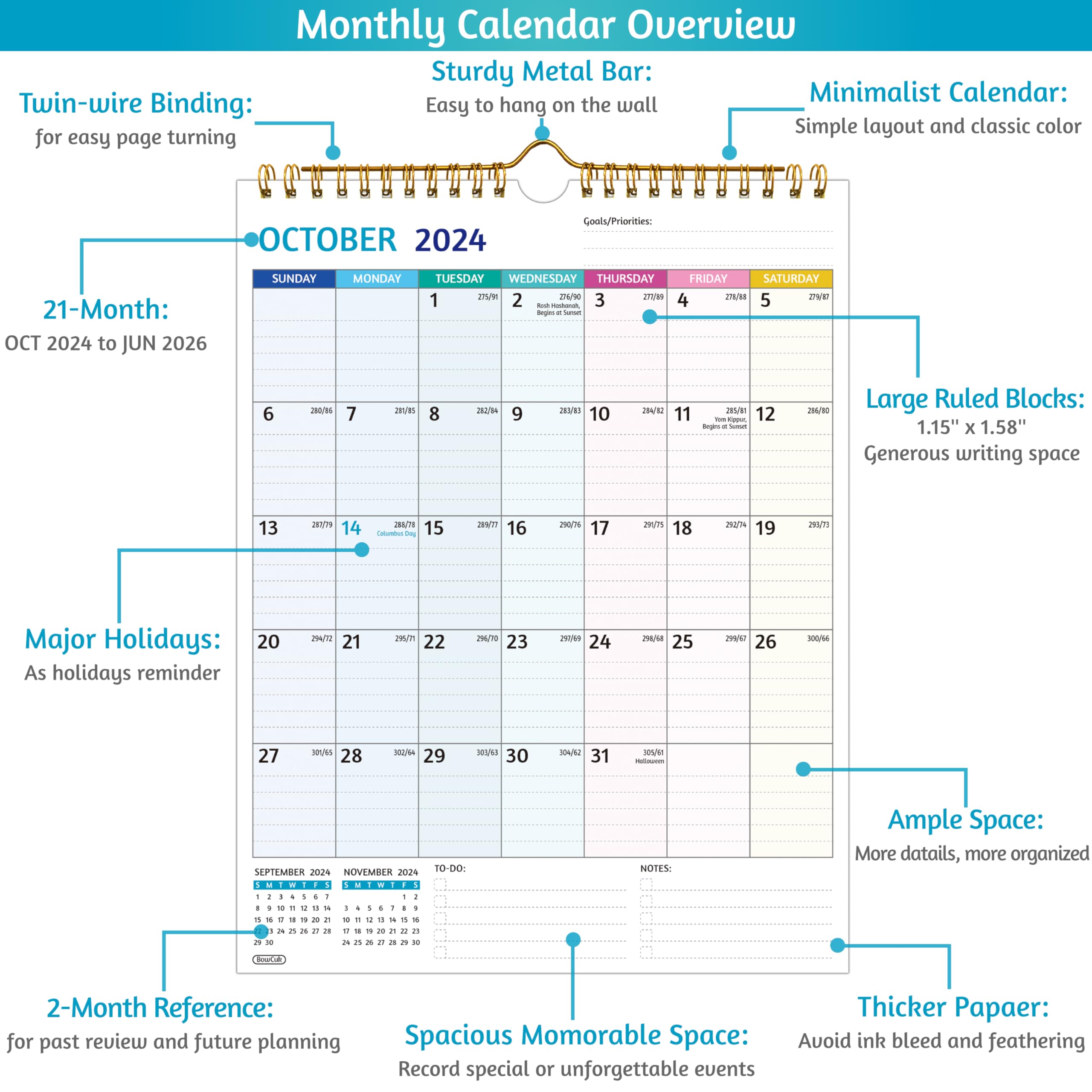 2025-2026 Wall Calendar with Monthly Pages (Dec 2024 - Jun 2026) | 8.5