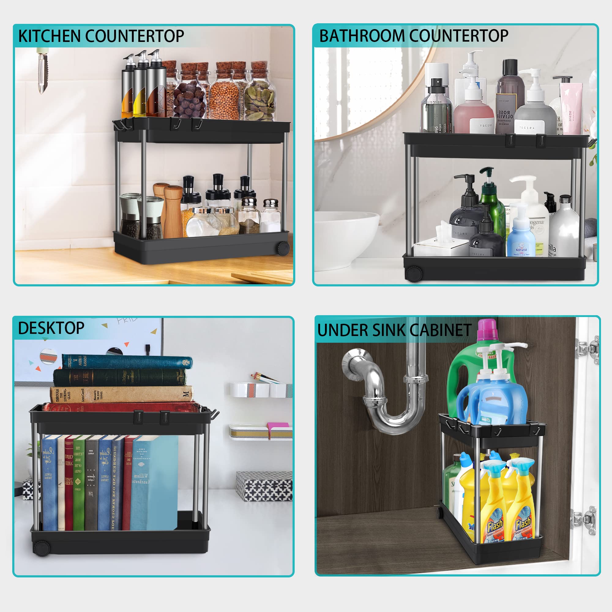 Upgraded 2-Tier Under Sink Organizer - Bathroom & Kitchen Storage Shelf for Countertop, Cabinet Space - Multi-Purpose Container Basket Caddy (1 Pack) - Perfect for Small Space Organization in Bathrooms, Kitchens & Laundry Rooms
