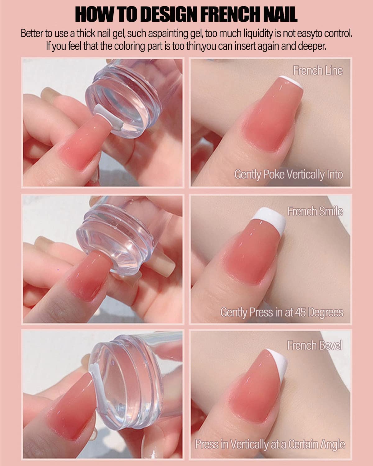 Ghelonadi Clear Silicone Nail Stamper Kit - French Tip Manicure Tool with Soft Rubber Stamping Sponge & Scraper for Nail Art Designs | Perfect for DIY Home Salon & Professional Nail Artists