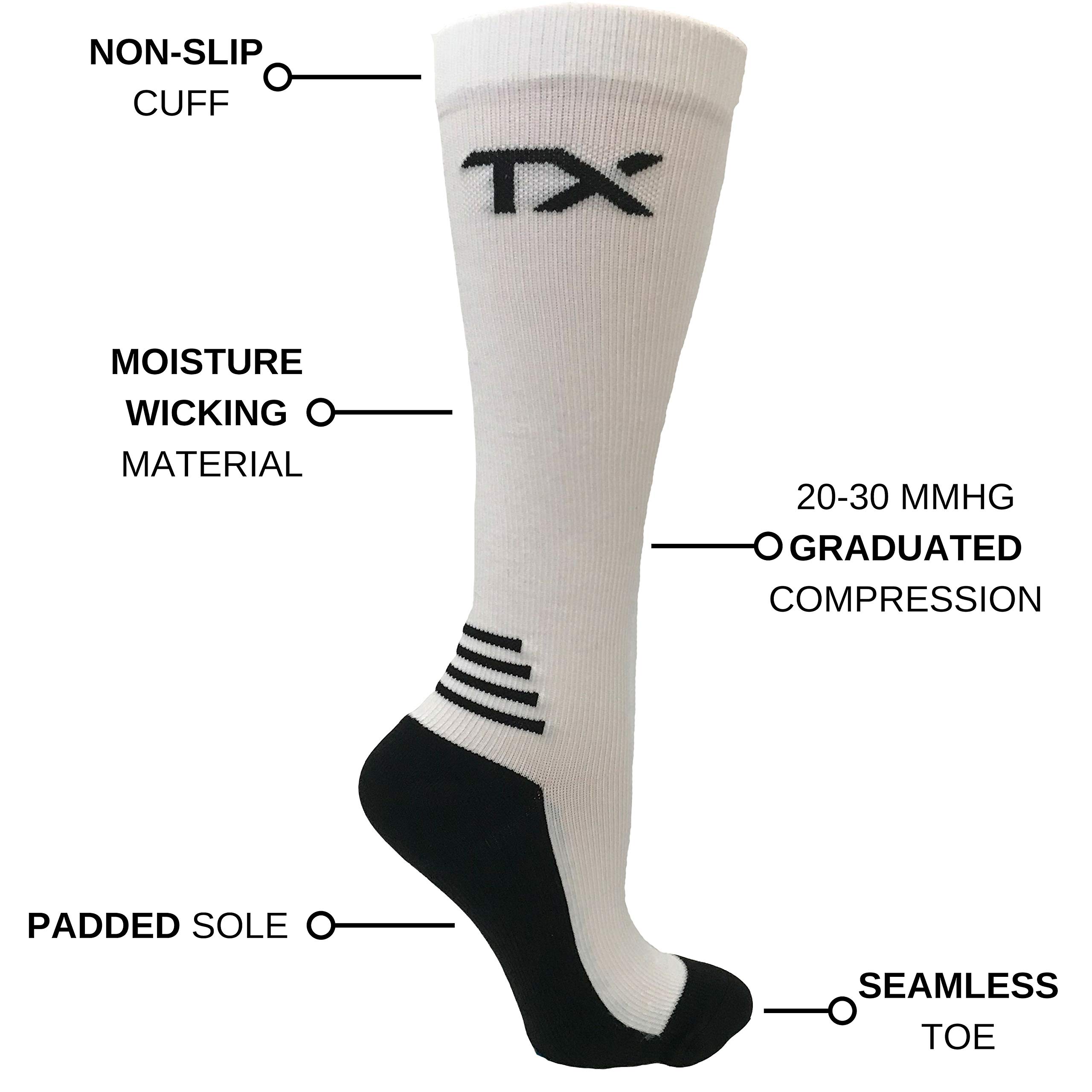 TX Compression Socks 20-30 mmHg Graduated Support Socks for Men & Women - Moisture Wicking Breathable Material for Running, Travel & Nurse Work