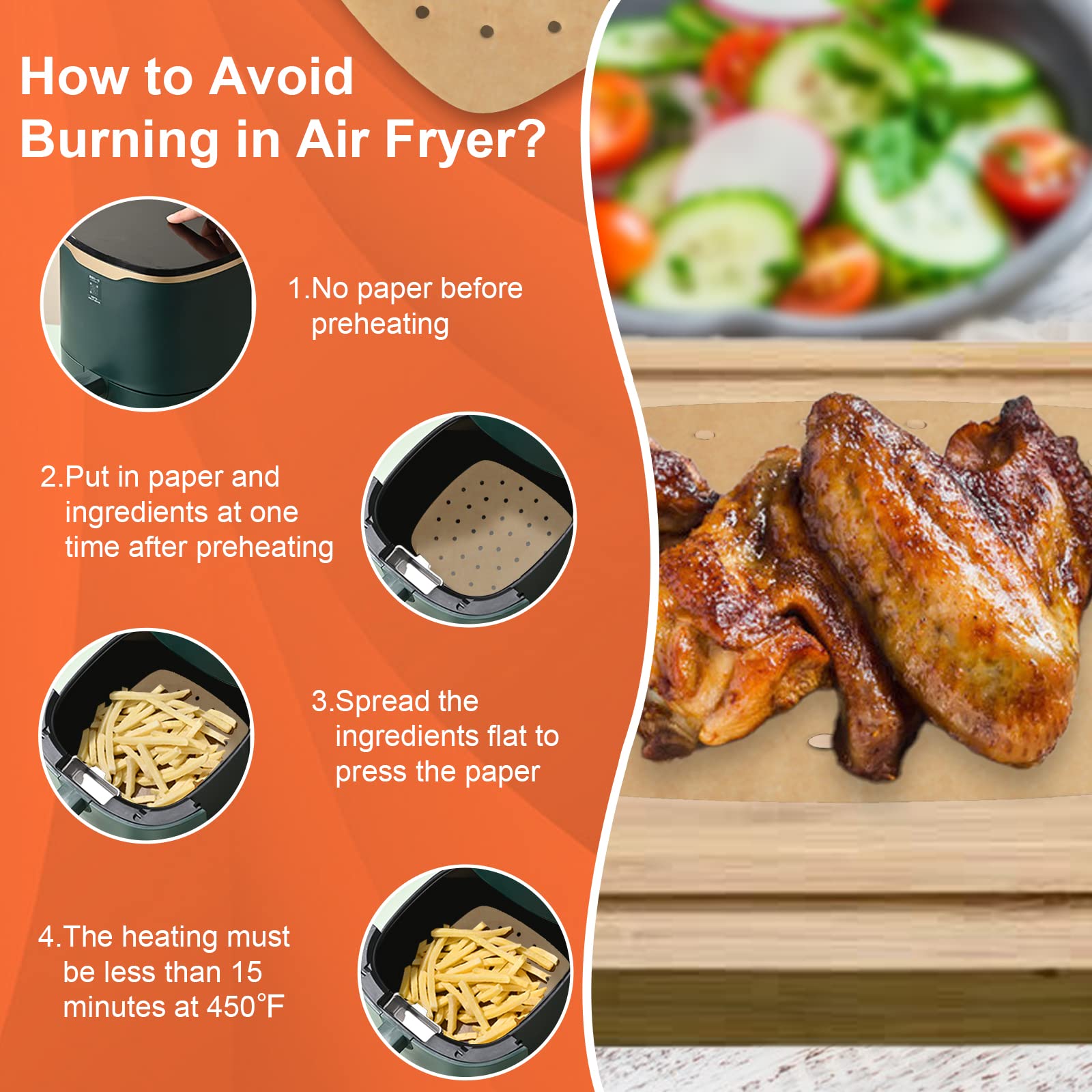 Numola 100 Pcs 9 Inch Square Air Fryer Liners - Disposable Perforated Parchment Paper Sheets for Baking, Non-Stick Steamer Liner for Oven, Microwave & Steaming Basket - Perfect for Healthy Cooking & Meal Prep