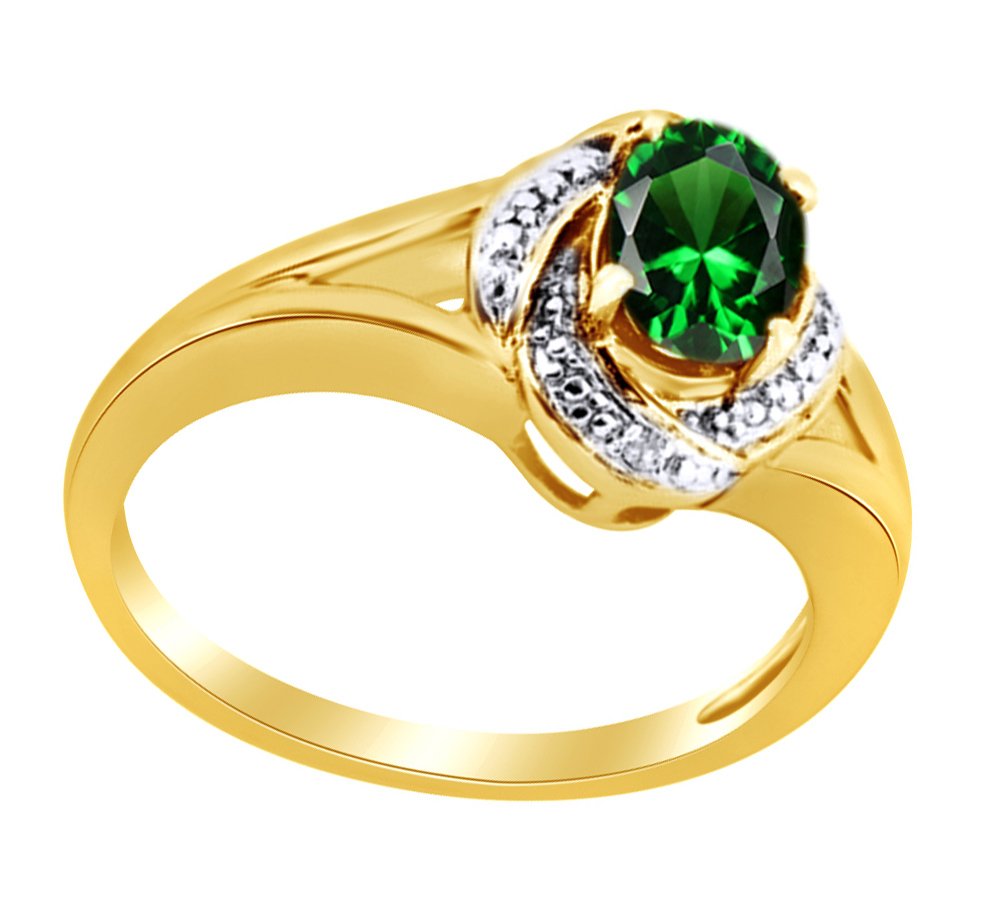 14K Gold Over Sterling Silver Simulated Green Emerald & White Diamond Engagement Ring for Women - Perfect for Proposals, Anniversaries, and Special Occasions