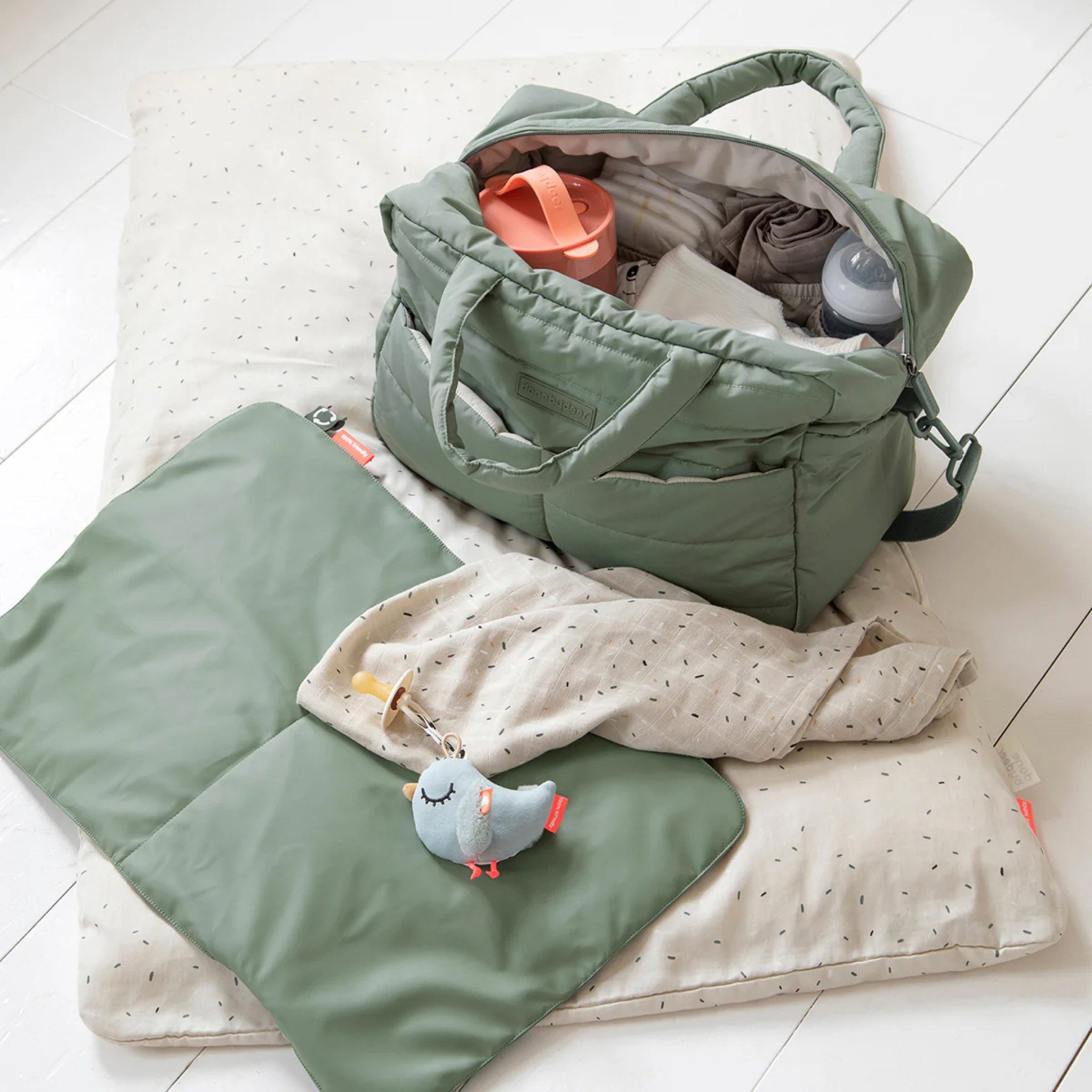 DONE BY DEER Premium Quilted Diaper Bag for Women - Stylish Green Baby Changing Bag - Perfect for Travel, Shopping & Daily Use with Baby