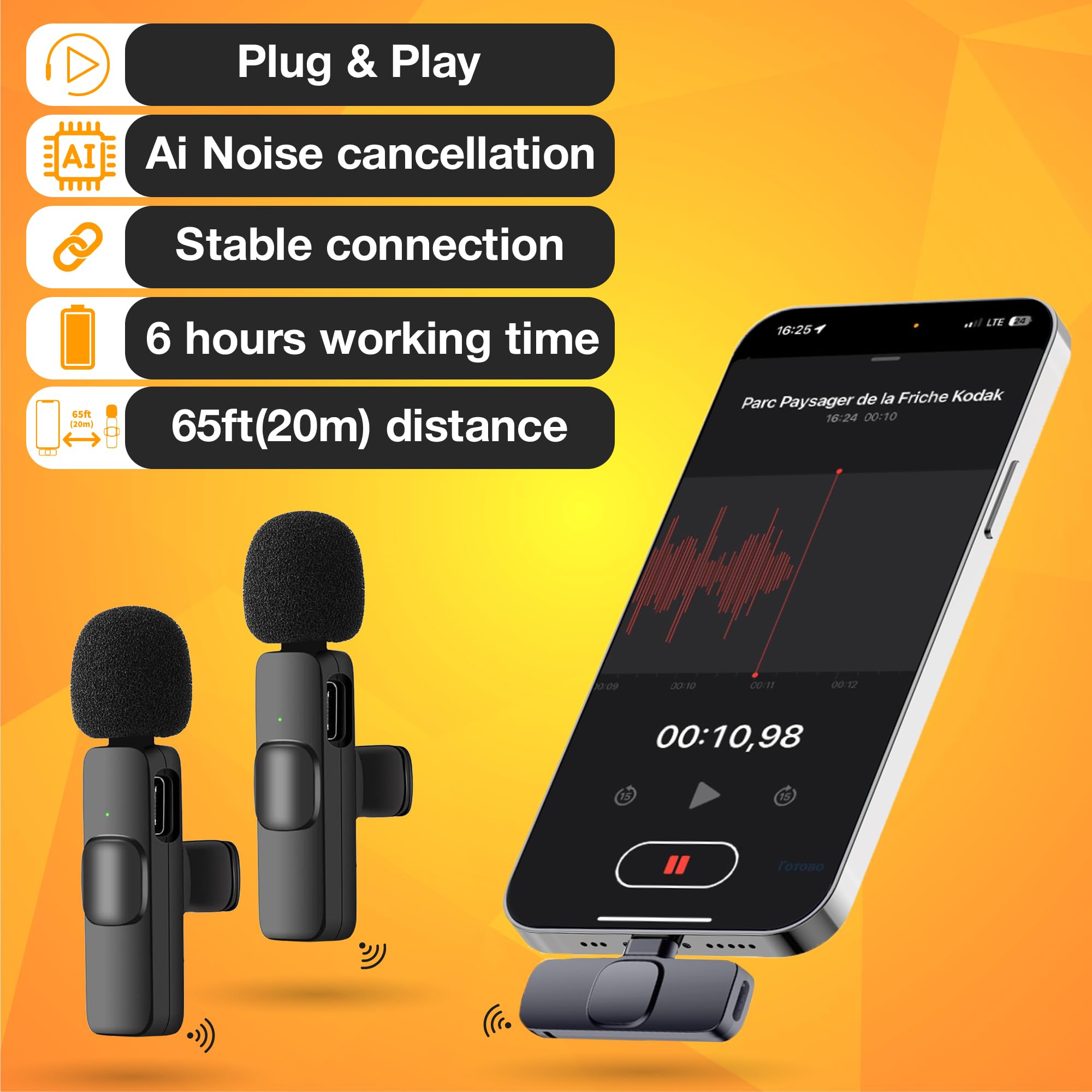 PowerDeWise Wireless Lavalier Microphones for iPhone - Noise Cancelling Clip-on Mic, Plug & Play Omnidirectional Condenser Mic - Pack of 2 - Perfect for Vlogging, YouTube, Interviews & Live Streaming