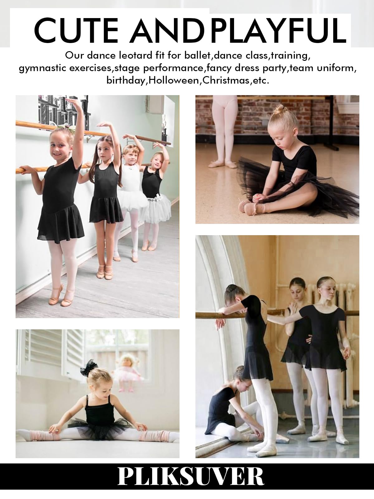 PLIKSUVER Girls Ballet Dance Outfit - Soft Cotton Short Sleeve Leotard with Chiffon Tutu Skirt for Ballet Class, Recital & Performance