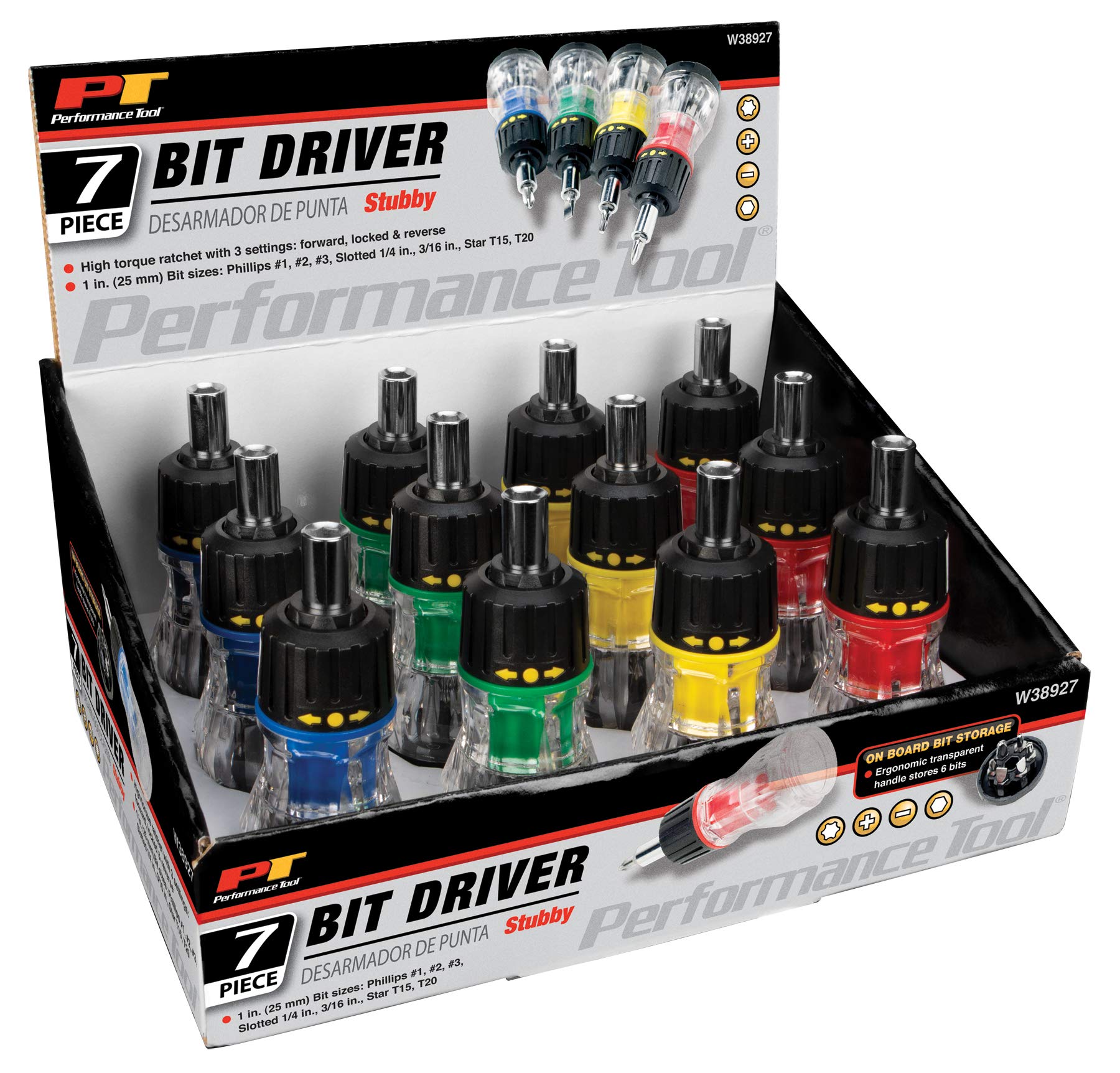 Performance Tool W38927 7-in-1 Stubby Screwdriver Set - Compact Multi-Bit Screwdriver for Tight Spaces, Automotive & Home Repairs