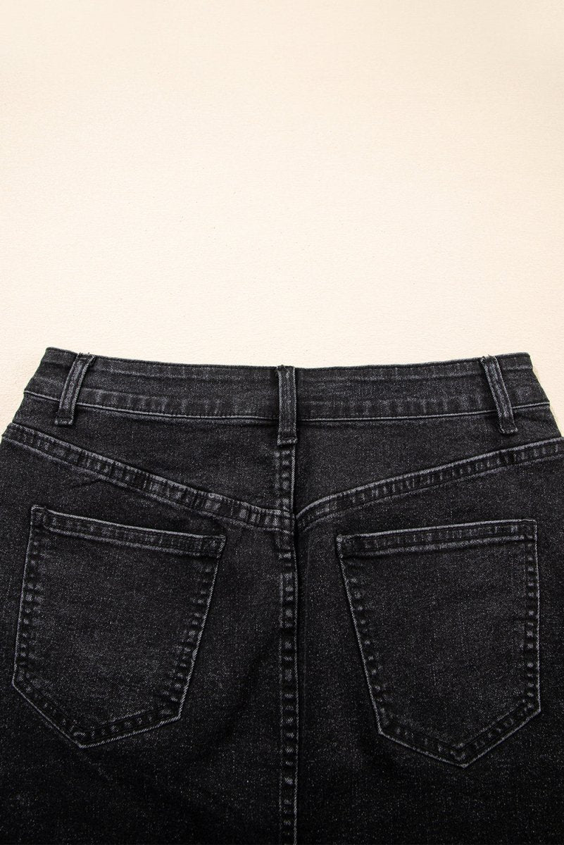 Carbon Grey Mineral Wash Ripped Raw Hem Denim Mini Skirt for Women - Vintage Distressed Denim Skirt for Casual Outfits & Streetwear Fashion