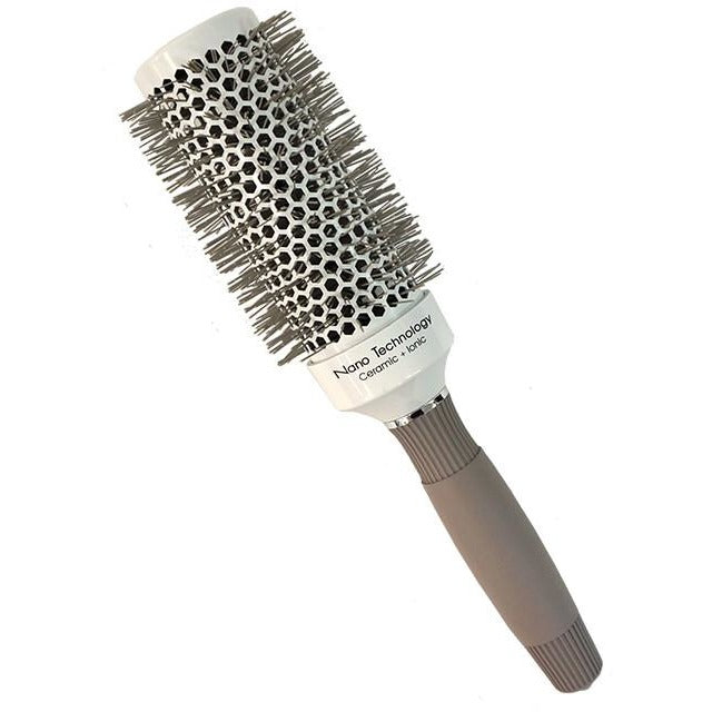Nano Thermic Hair Brush - White & Grey for Smooth & Shiny Hair - Perfect for Styling, Straightening & Frizz Control at Home or Salon