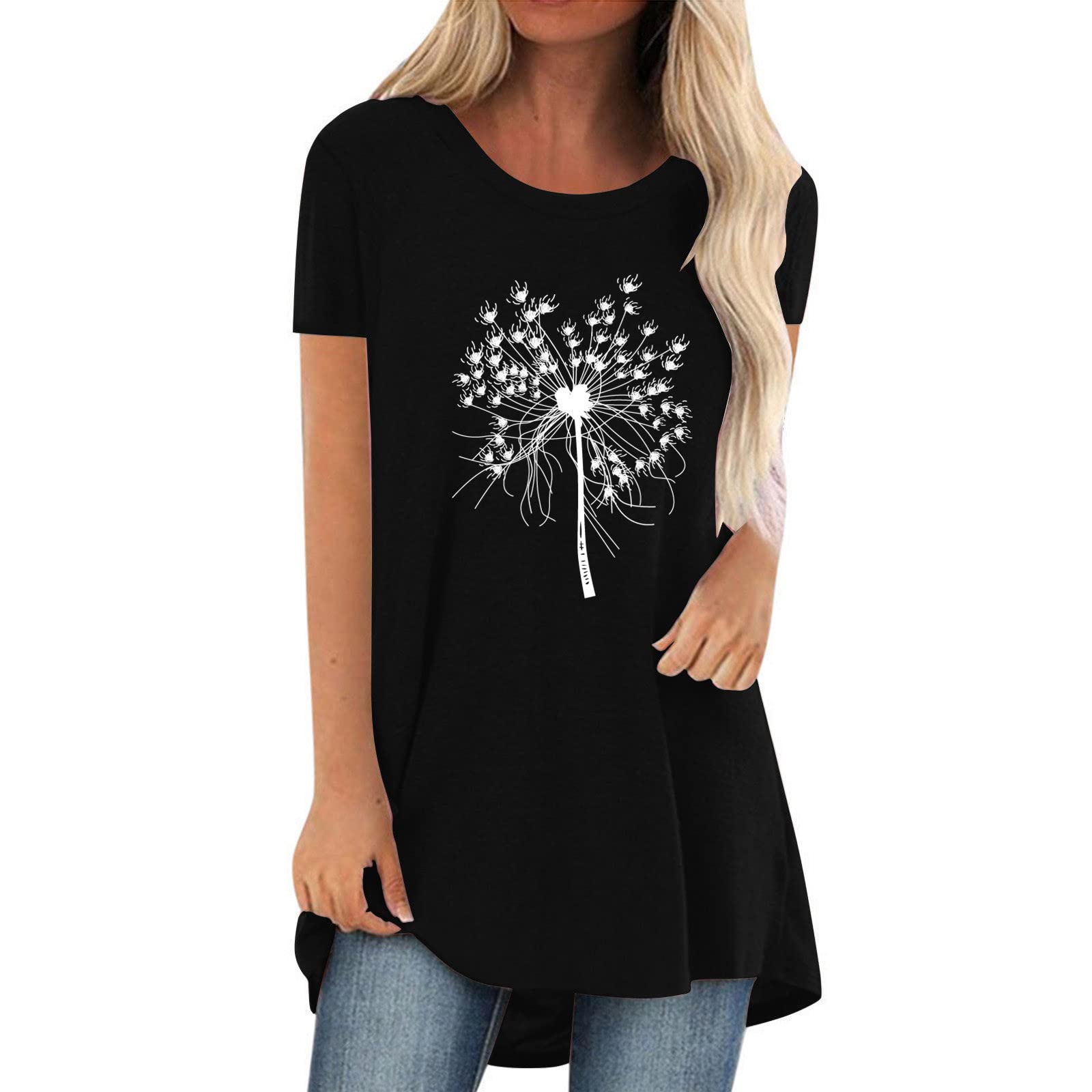 Women's Casual Short Sleeve Printed Loose Tunic Blouse - Fashion Party Tops & Everyday Wear - Perfect for Summer Outfits, Beach Vacations and Weekend Gatherings