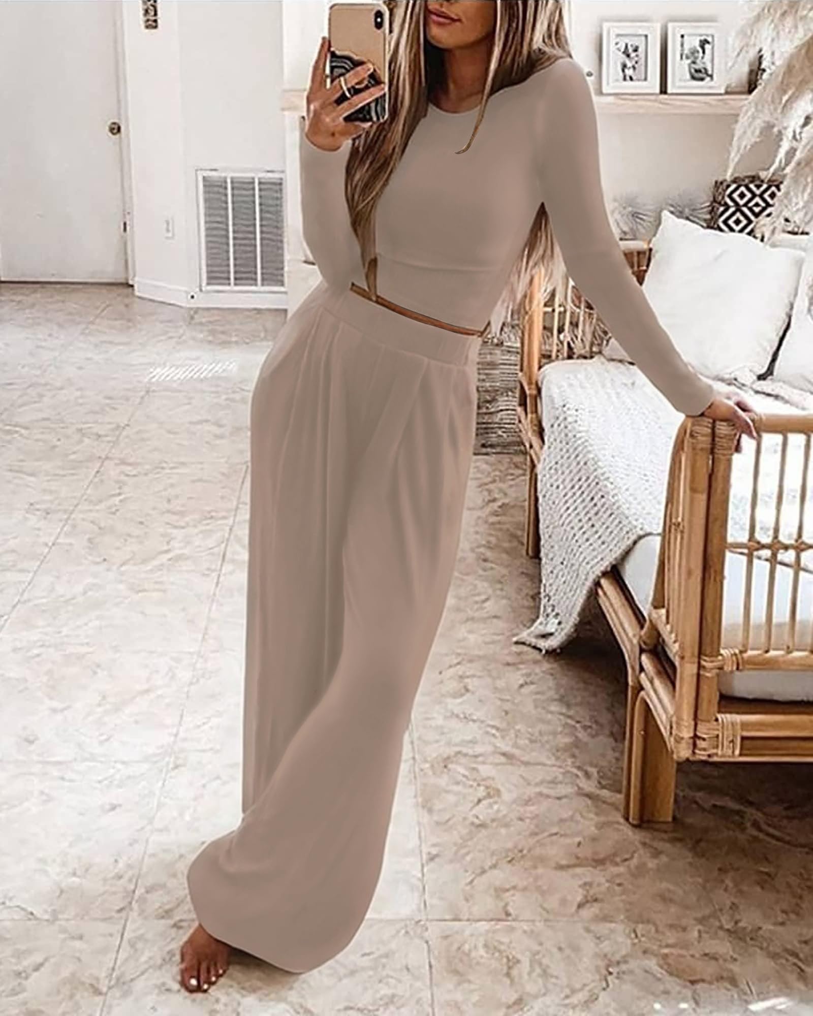 Ezbelle Women's Fall Fashion Lounge Sets - Soft Pajama Two Piece Outfit with Cropped Pullover, Cozy Loungewear for Women | Perfect for Sleepwear, Home Relaxation & Casual Wear