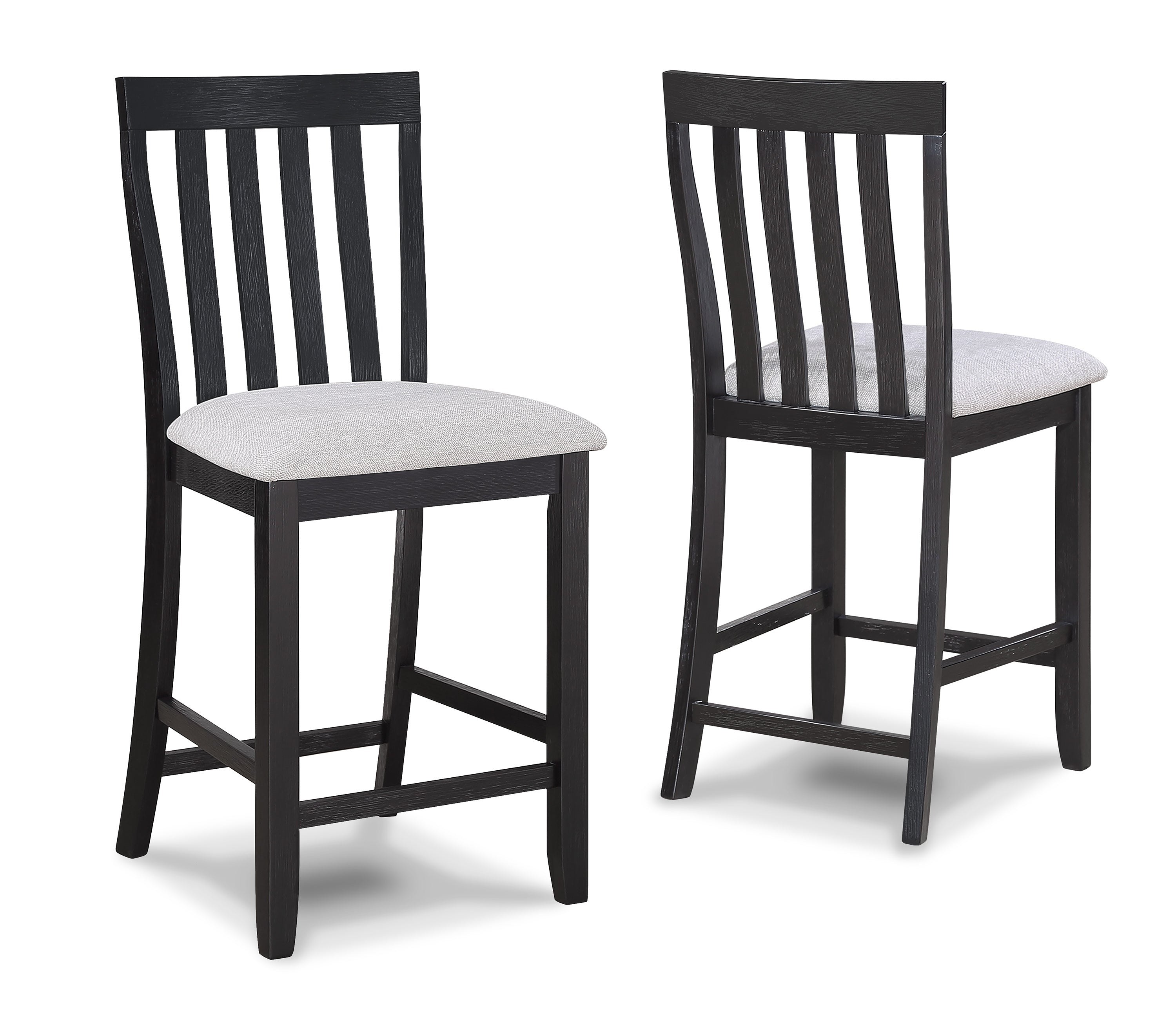 2-Piece Black & Light Gray Counter Height Chairs - Solid Wood Slat Back Bar Stools for Kitchen Island, Dining Room & Breakfast Nook - Modern Farmhouse Style Counter Stools with Comfortable Seat Height (Set of 2)