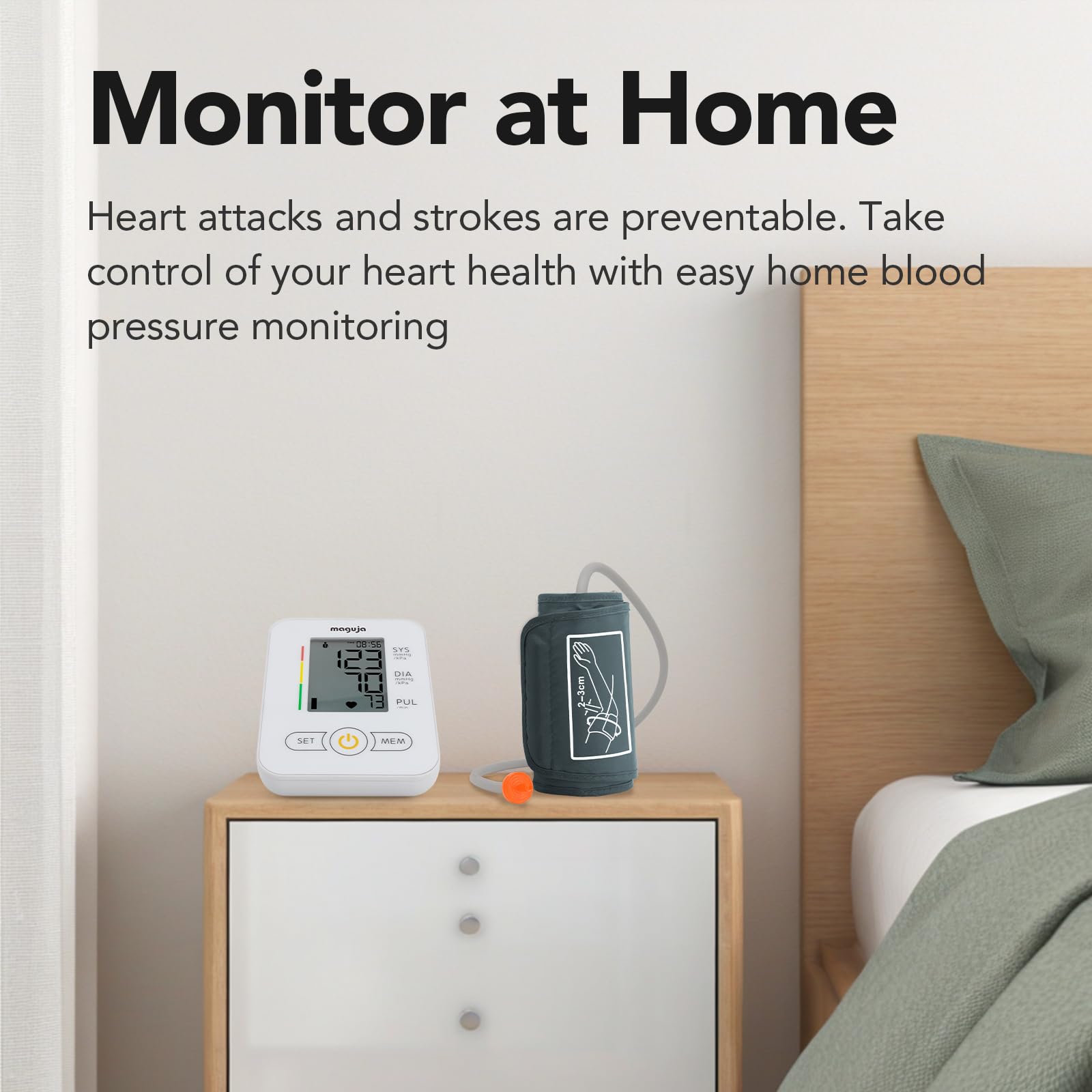 Maguja Automatic Digital Upper Arm Blood Pressure Monitor with Wide Range Cuff & Voice Broadcast - Accurate Home Blood Pressure Machine for Adults (White) - Ideal for Daily Health Monitoring & Hypertension Management