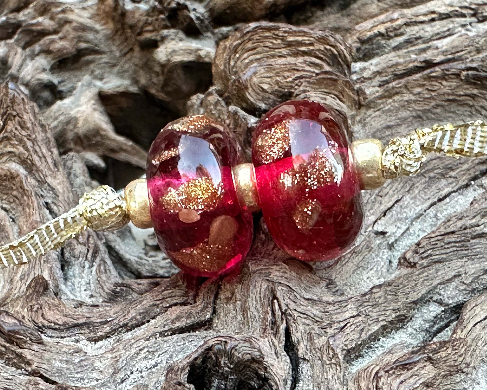 2 Fuchsia Sparkle Gems Lampwork Beads Set SRA - Handmade Glass Beads for Jewelry Making, DIY Crafts, Bracelets & Necklaces - Perfect for Beading Projects and Gift Giving