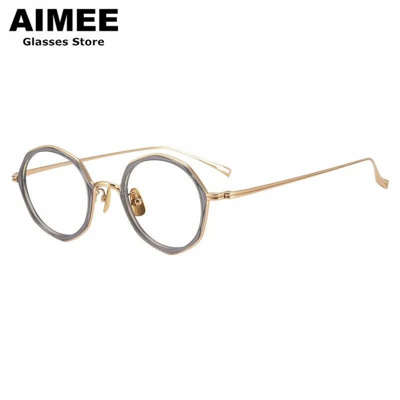 Stylish Aimee Unisex Full Rim Polygon Round Titanium Acetate Eyeglasses Frame 8135 - Perfect for Work, Reading & Fashion Accessories