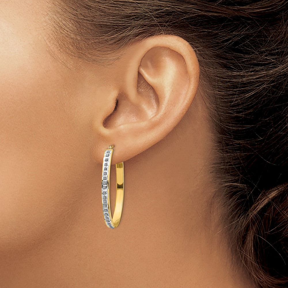 14K Gold Diamond Hinged Oval Hoop Earrings - Elegant & Durable DF135 for Women | Perfect for Weddings, Parties & Special Occasions