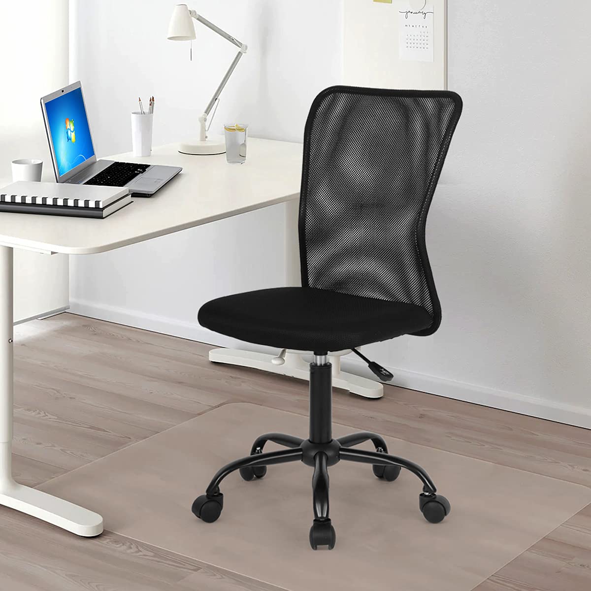 Ergonomic Mesh Office Chair - Mid Back Computer Desk Chair with Lumbar Support, Height Adjustable & Swivel Rolling, Armless Task Chair for Home Office - Perfect for Long Work Hours & Remote Work (Black)