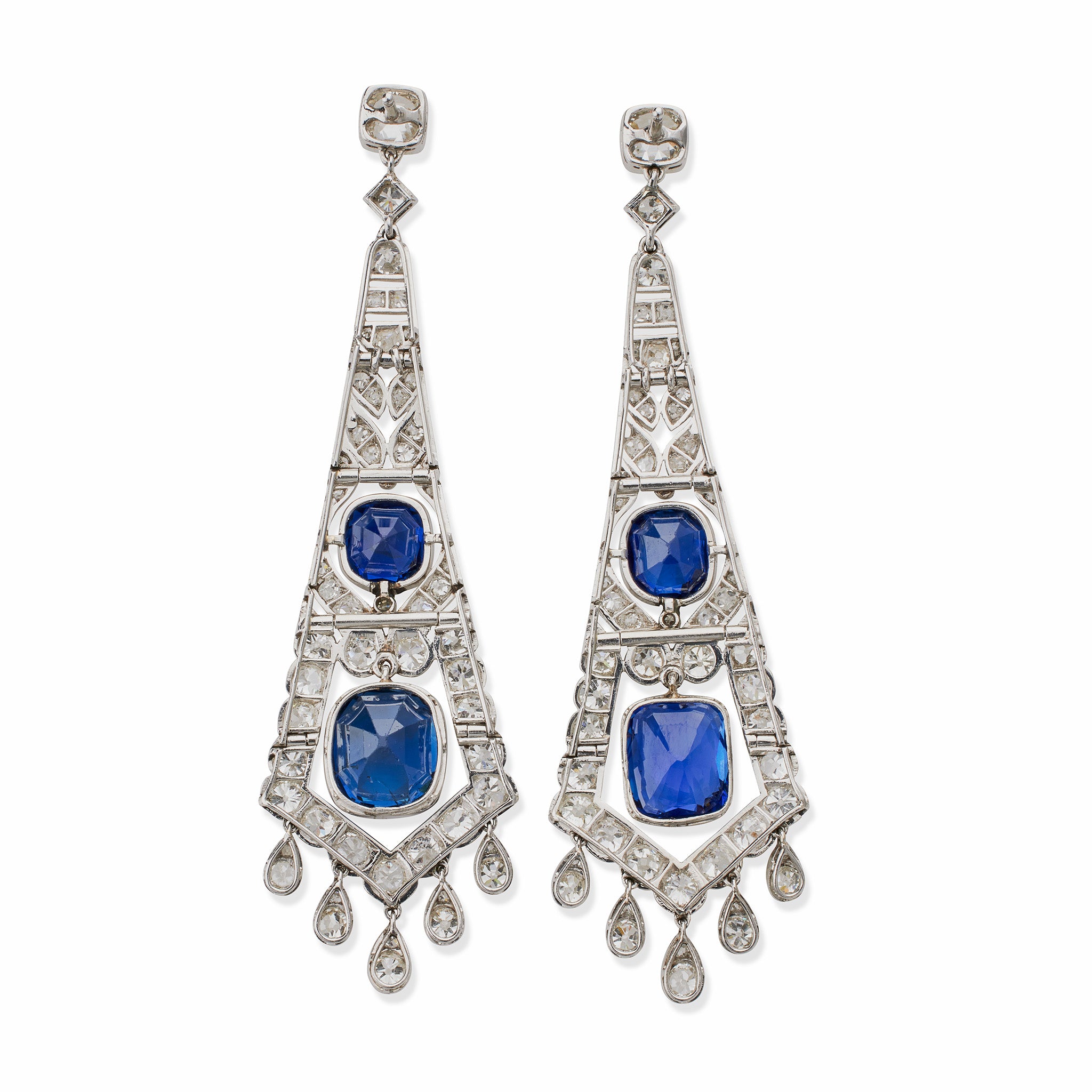 Exquisite French Art Deco AGL-Certified Natural Sapphire & Diamond Pendant Earrings | No Heat Treatment | Vintage Jewelry for Weddings, Parties & Special Occasions