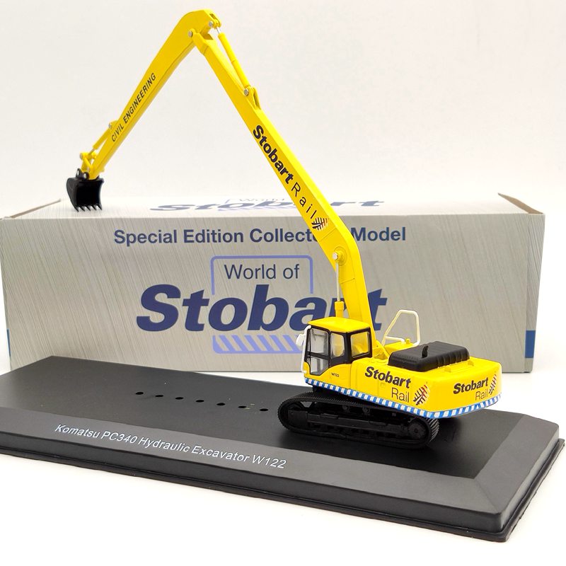 1/76 Scale Eddie Stobart Rail Komatsu PC340 Hydraulic Excavator Diecast Model - Yellow Construction Vehicle Toy for Adults & Collectors | Perfect for Civil Engineering Displays, Model Train Layouts, and Construction-Themed Collections