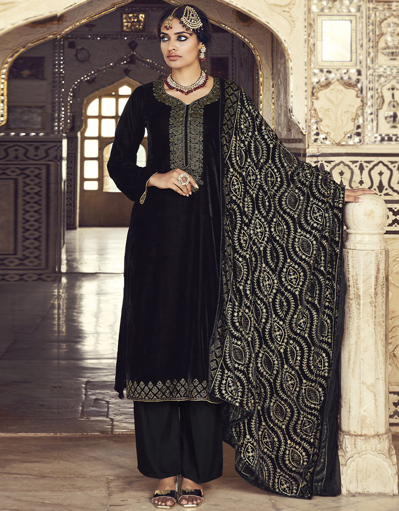 Black Velvet Pant Style Suit for Women - Elegant Formal Wear for Office, Parties & Special Occasions