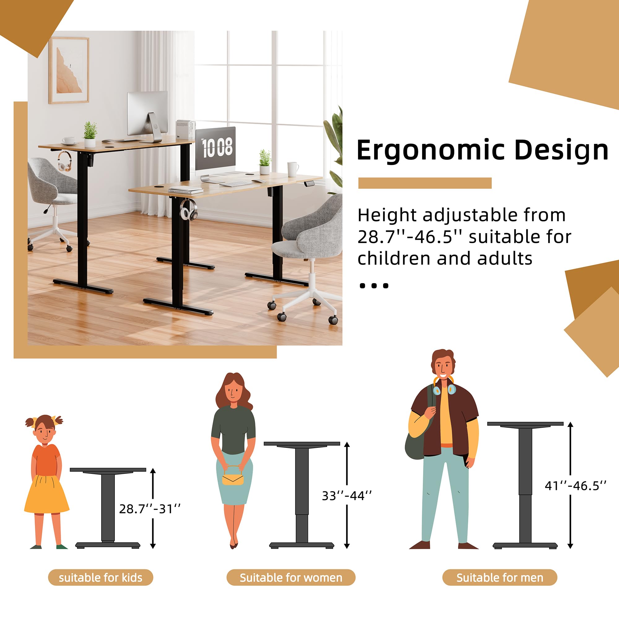 Meilocar Electric Standing Desk - Height Adjustable Sit Stand Computer Desk with Memory Controller, 63