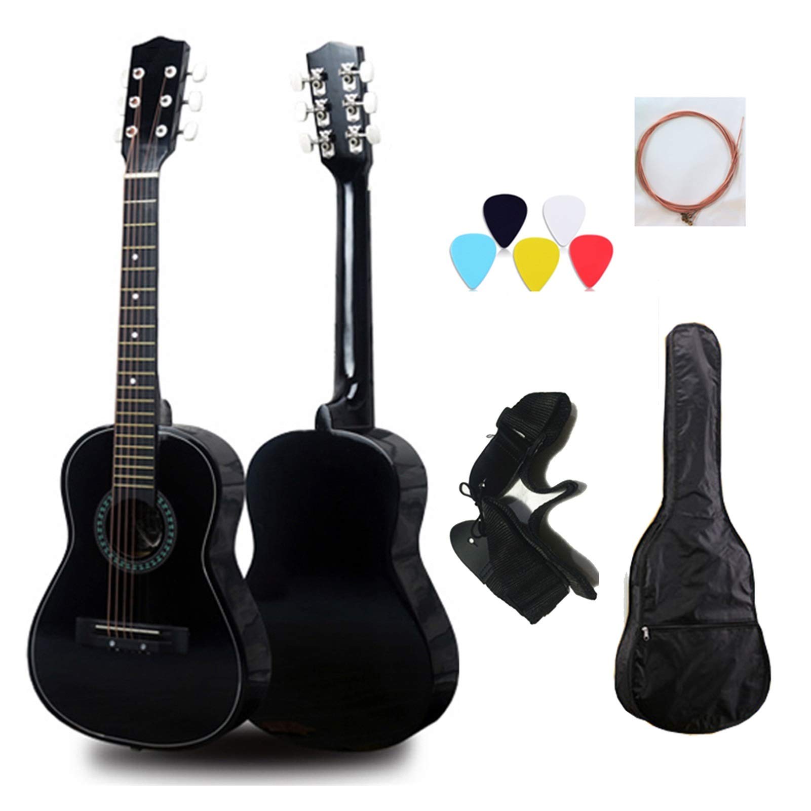 30 Inch Full Size Classical Guitar for Kids - 6 Steel Strings Lightweight Beginner Guitar Kit with Stand, Birthday & New Year Gift (Right Hand, Natural Black) - Perfect for Home Practice, Music Lessons & Gifts