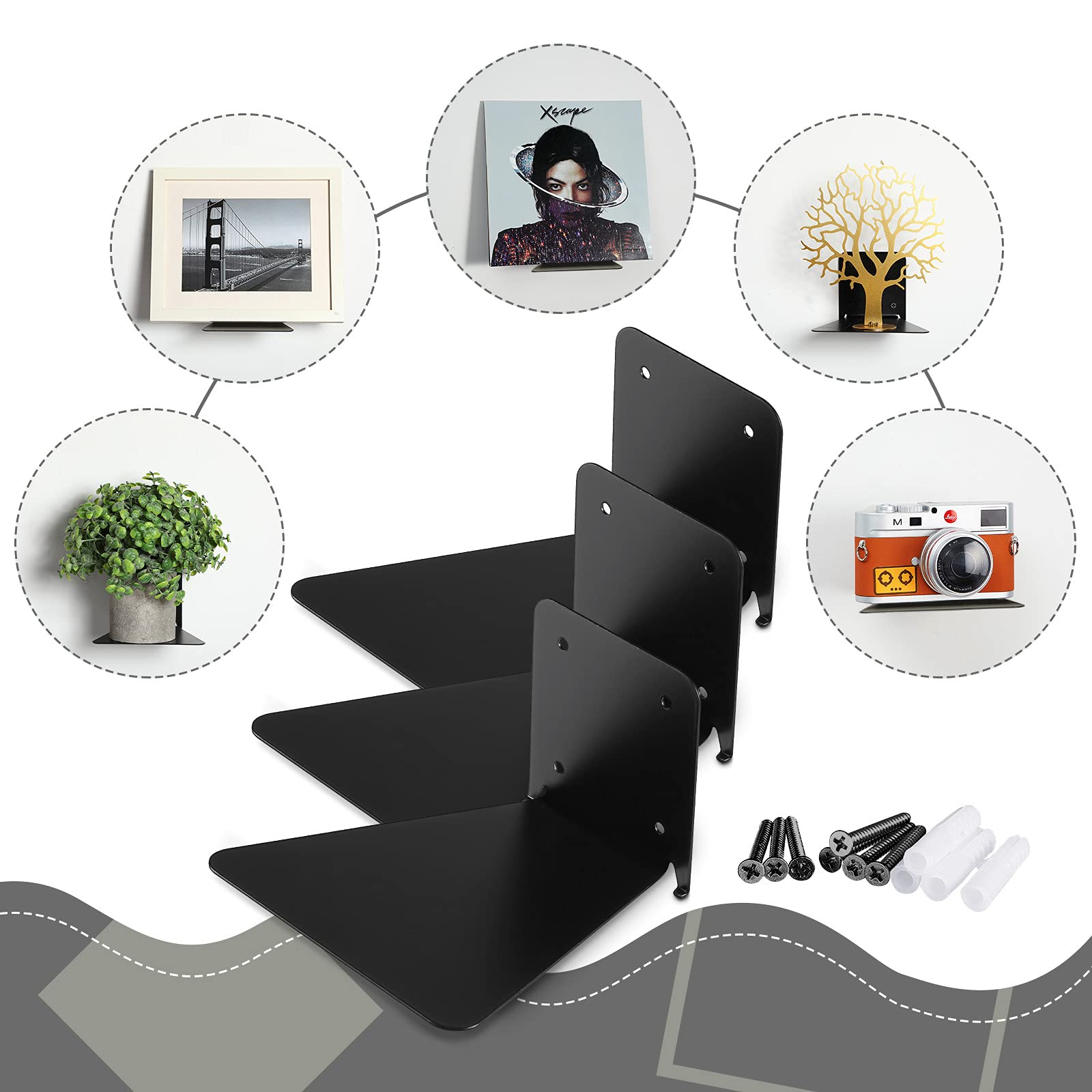 Jetec 6-Piece Invisible Floating Bookshelf Set - Heavy Duty Wall Mount Iron Book Shelves for Home, Office, Classroom & Library - Space Saving Multipurpose Wall Shelves (Black) - Perfect for Organizing Books, Decor & Displaying Collectibles