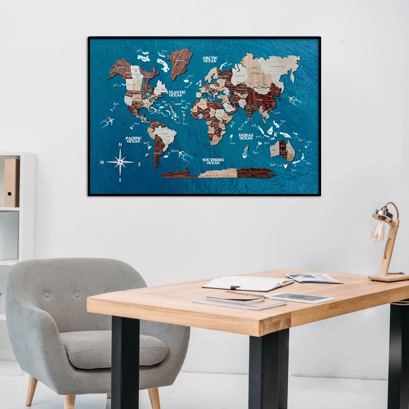 3D Wooden World Map Wall Art - Framed Travel Decor for Home & Office - Rustic Cappuccino Board Wall Hanging - Perfect Housewarming Gift for Travel Lovers (Medium Size) | Ideal for Living Room, Bedroom or Study Decor