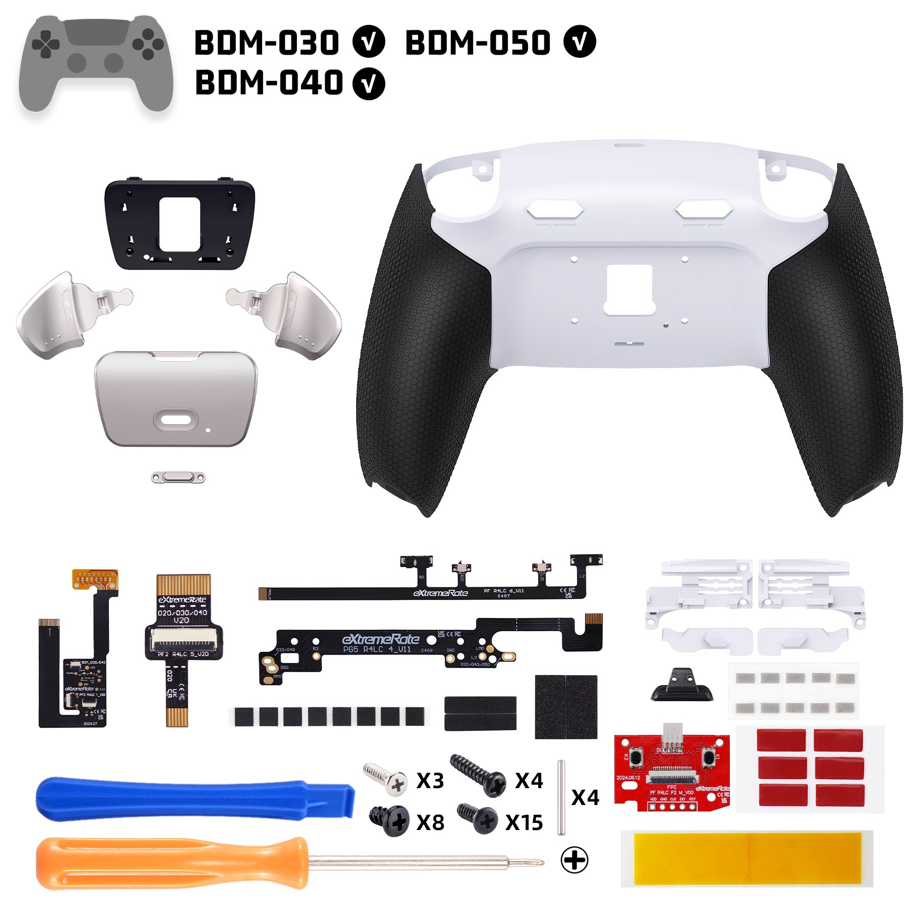 eXtremeRate Real Metal Buttons (RMB) RISE Plus MAX Back Paddles Kit with Clicky Trigger Stops & Rubberized Grip for PS5 Controller BDM-030/040/050 - White, Black, Silver - Perfect for Competitive Gaming & Enhanced PS5 Controller Performance
