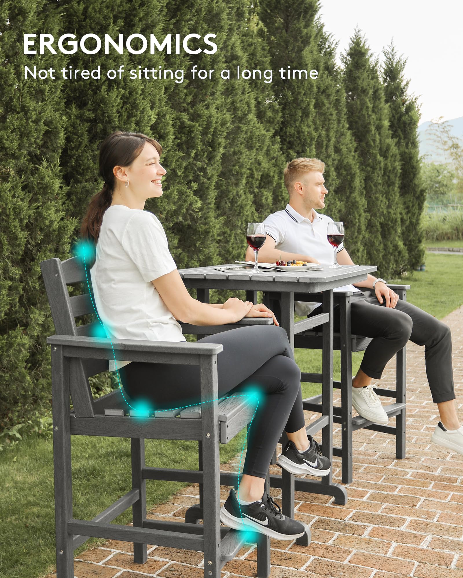 SERWALL 3-Piece Balcony Adirondack Chair and Table Set - 2 Bar Height Chairs with Bar Table, Outdoor Patio Furniture, Gray - Perfect for Small Spaces, Decks, and Balconies