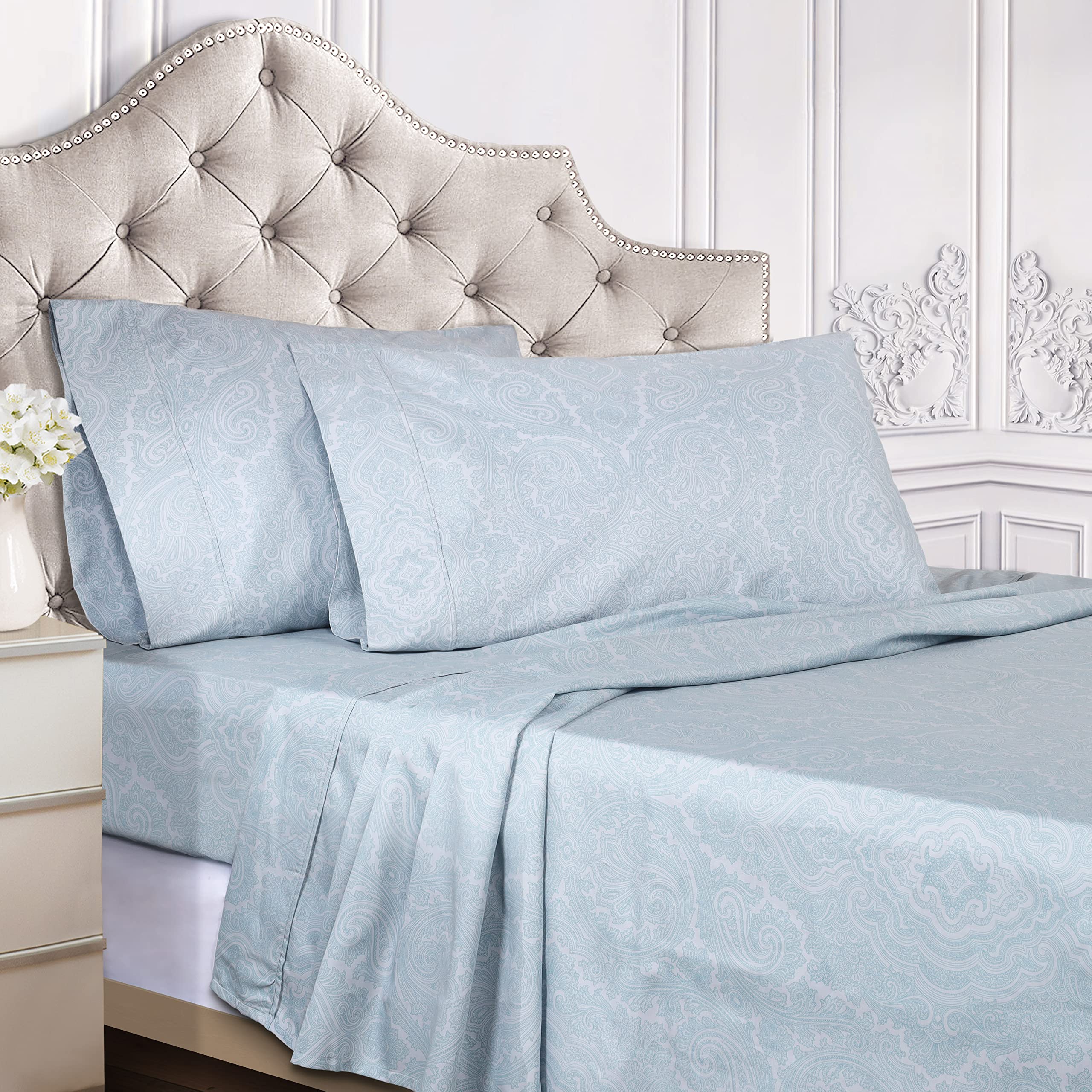 Premium Cotton Blend Soft & Breathable 2-Piece Twin Duvet Cover Set - Paisley Pattern in Elegant Blue | Perfect for Bedroom Decor, Guest Rooms & Dorm Essentials