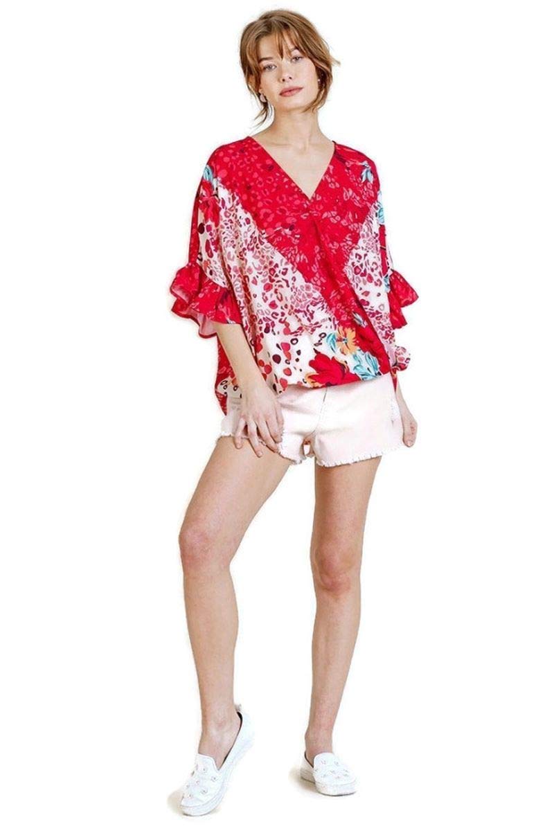 Umgee Women's Floral Animal Print Crossbody Top - Stylish Casual Blouse for Everyday Wear, Date Nights & Summer Outfits