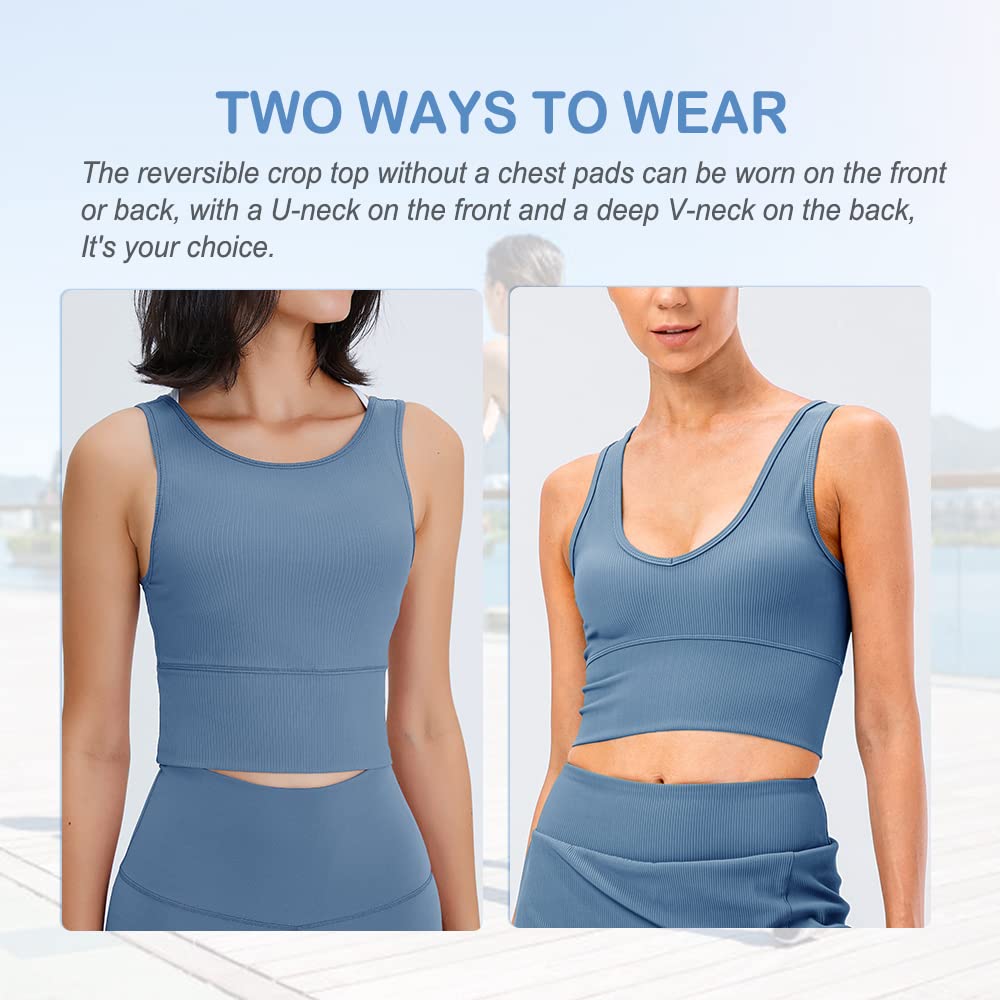 Women's Reversible Ribbed Workout Crop Tank Top - Sleeveless Yoga Top for Summer | Gym, Running, Pilates & Casual Wear