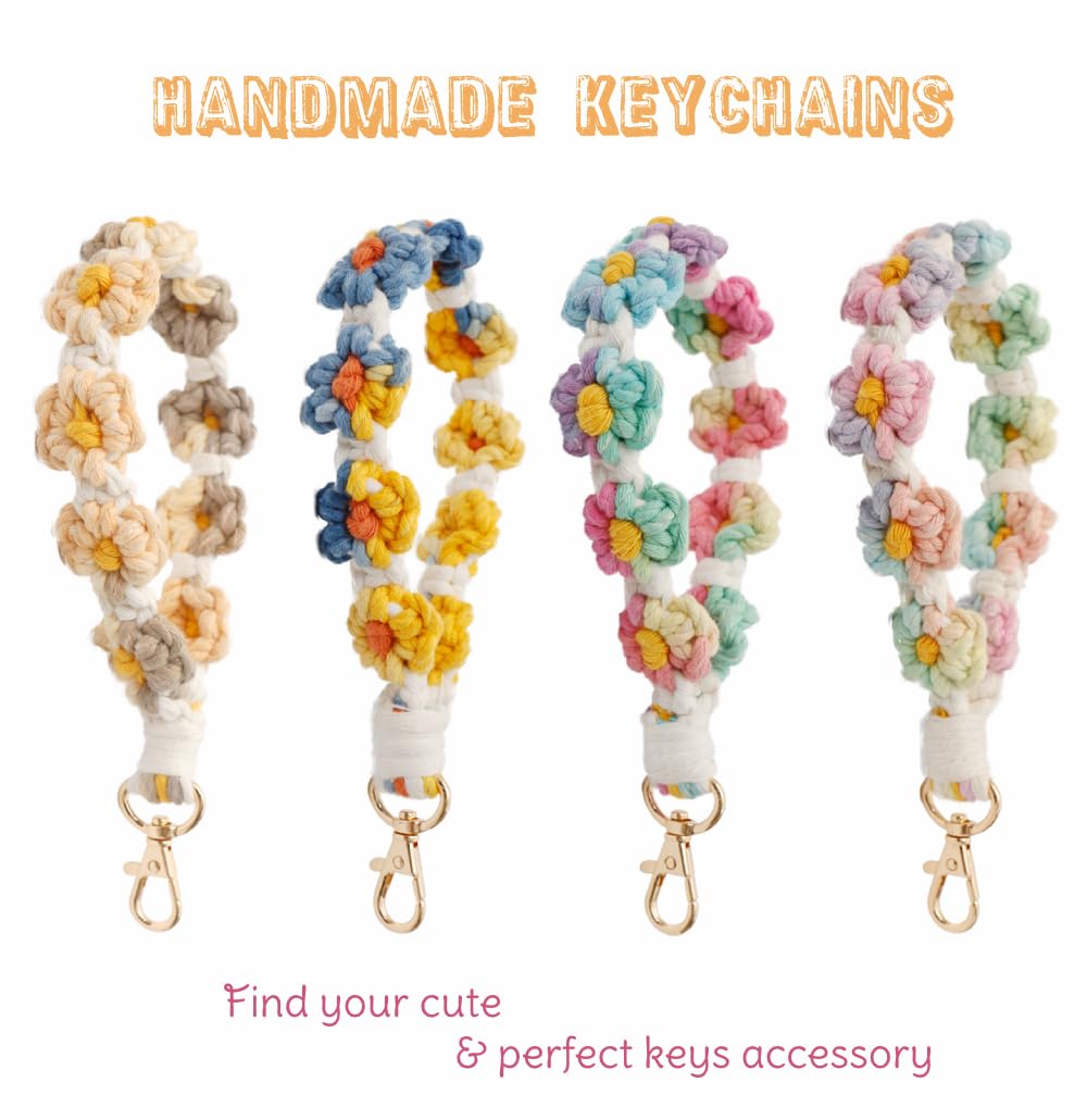 Boho Macrame Keychain for Women - Handmade Wrist Lanyard Keyring with Carabiner Clip | Cute Bracelet Holder & Car Key Chain for Everyday Use, Gifts, and Travel Accessories