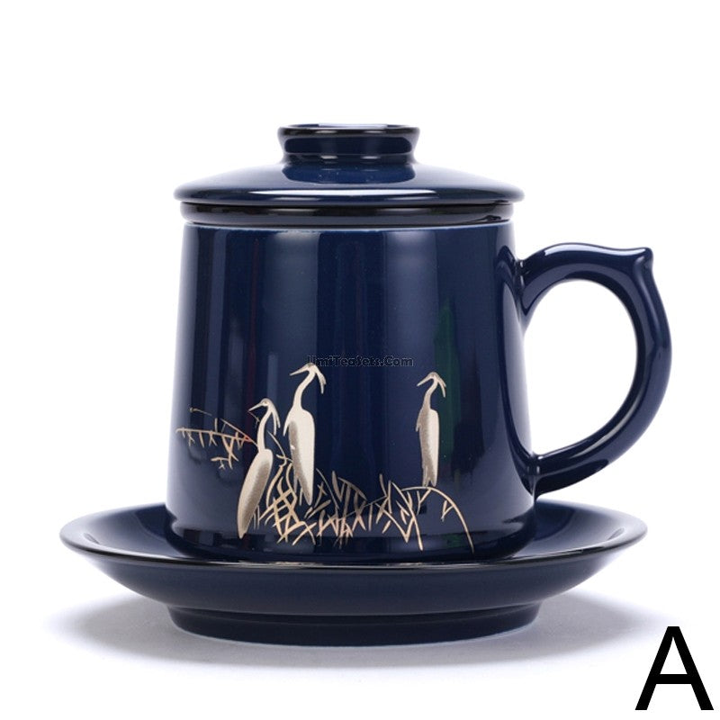 Premium Chinese Blue Floral Ceramic Tea Cup with Removable Infuser - Perfect for Office, Home, or Gift Giving
