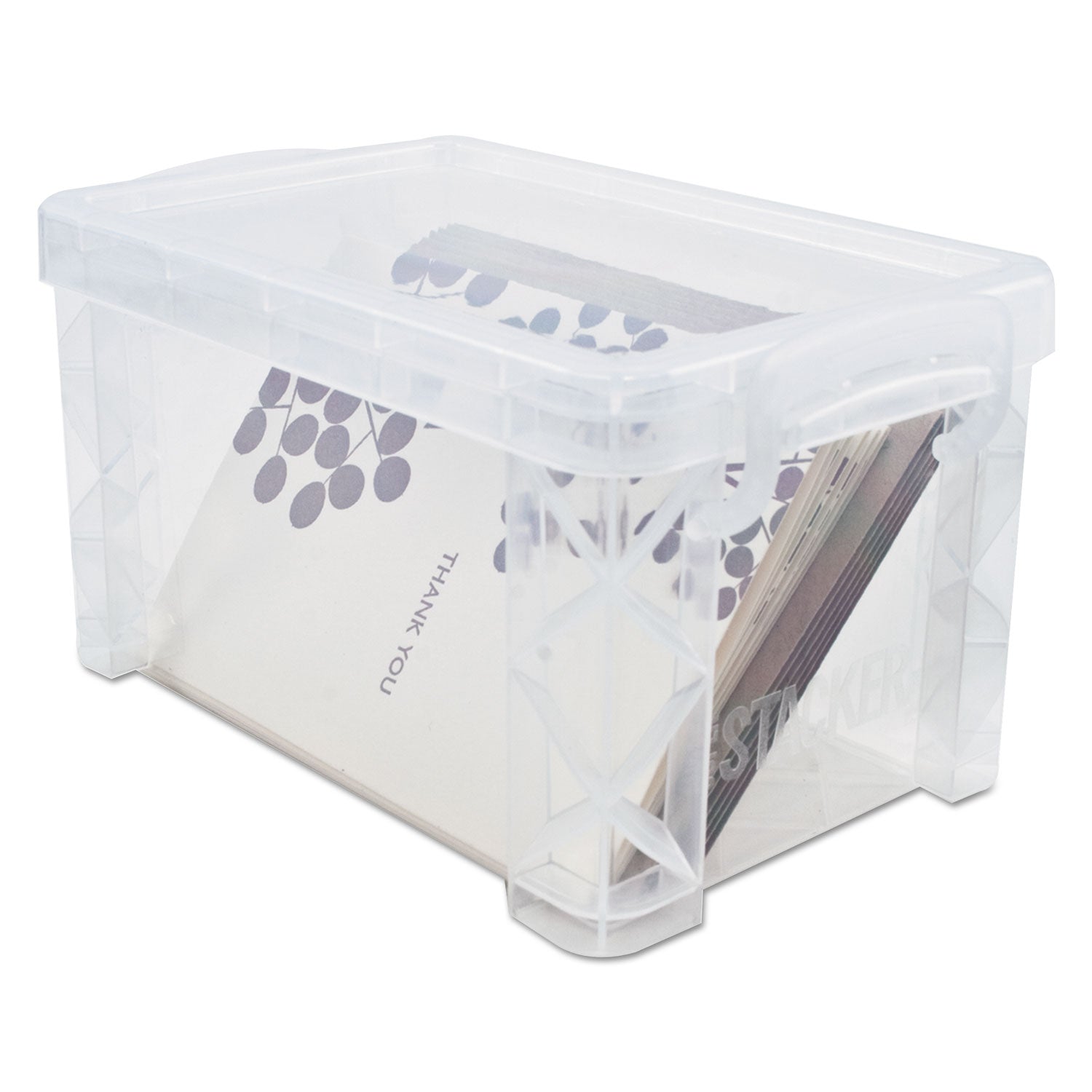Advantus Clear Plastic Super Stacker Storage Box - Holds 400 3x5 Index Cards (6.25