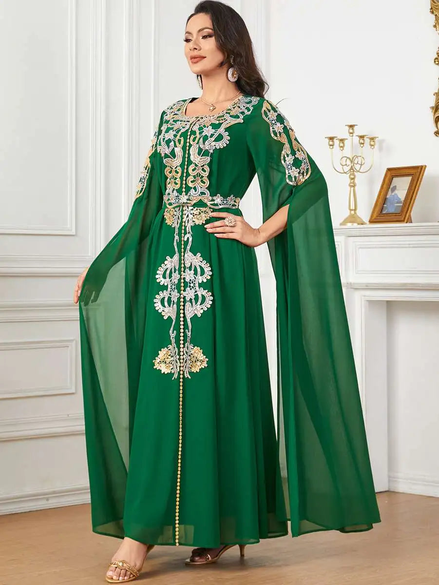 Elegant Arab Chiffon Kaftan Dress - Traditional Jalabiya for Women | Perfect for Eid Celebrations, Weddings & Special Occasions