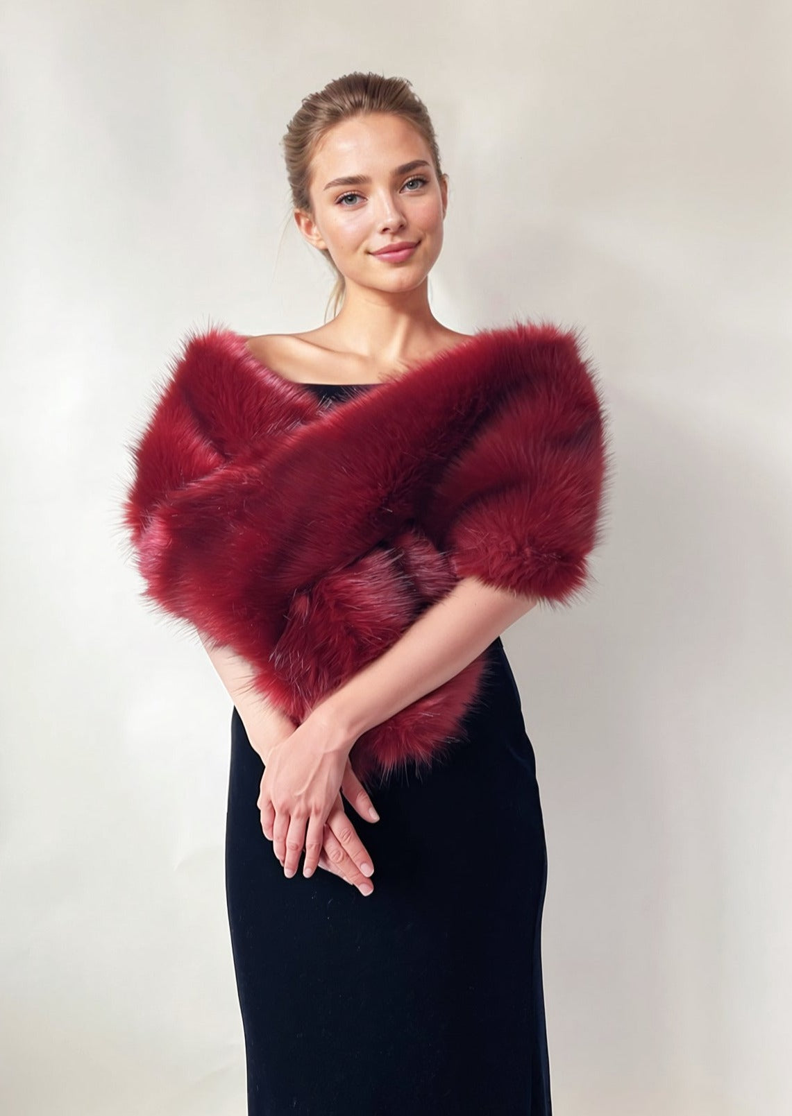 Luxury Red Fur Shawl for Women - Soft Winter Wrap Scarf (Lilian Red03) - Perfect for Cold Weather, Parties, and Elegant Outfits