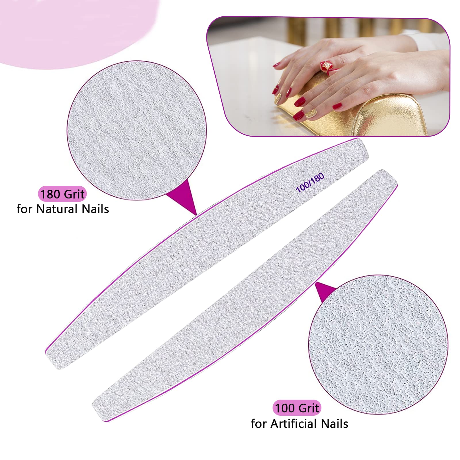 15-Piece Professional Nail File & Buffer Set - 10 Double-Sided 100/180 Grit Nail Files for Acrylic & Gel Nails + 5 Nail Buffer Blocks for Natural Nails - Perfect for Home Manicures, Salons & DIY Nail Care