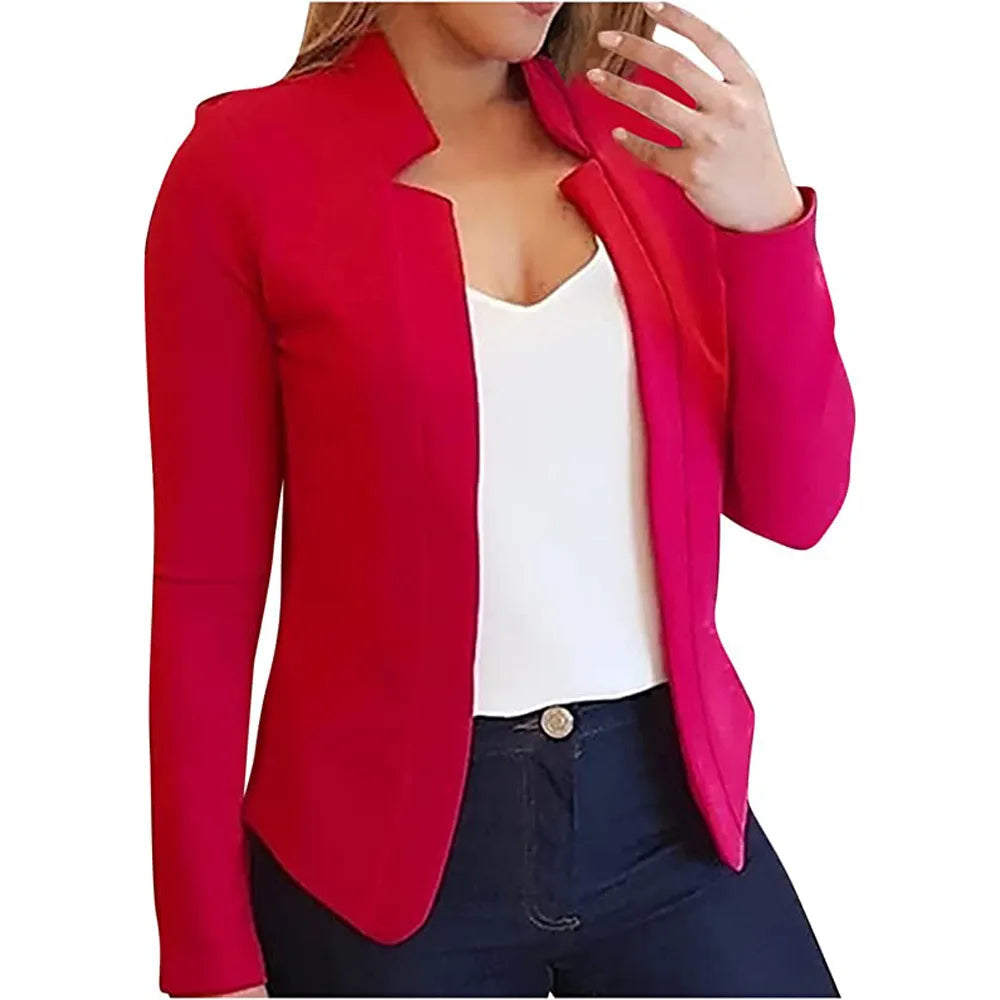 Women's Solid Color Cardigan - Autumn Winter Small Suit Jacket for Office, Casual & Layering Outfits