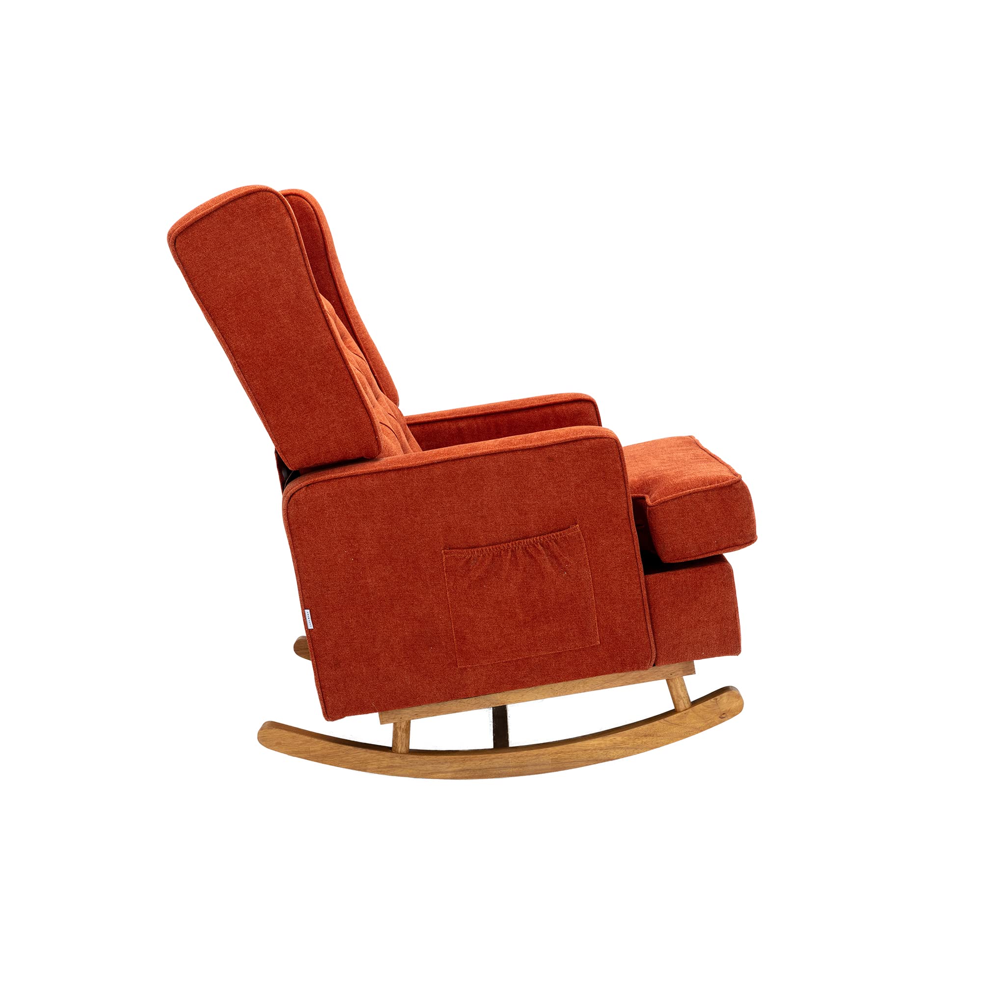 SSLine Upholstered Solid Wood Rocking Chair - Mid-Century Modern Comfortable Nursery Glider Rocker for Living Room, Bedroom & Office - Perfect for Relaxing, Nursing & Reading (Orange)